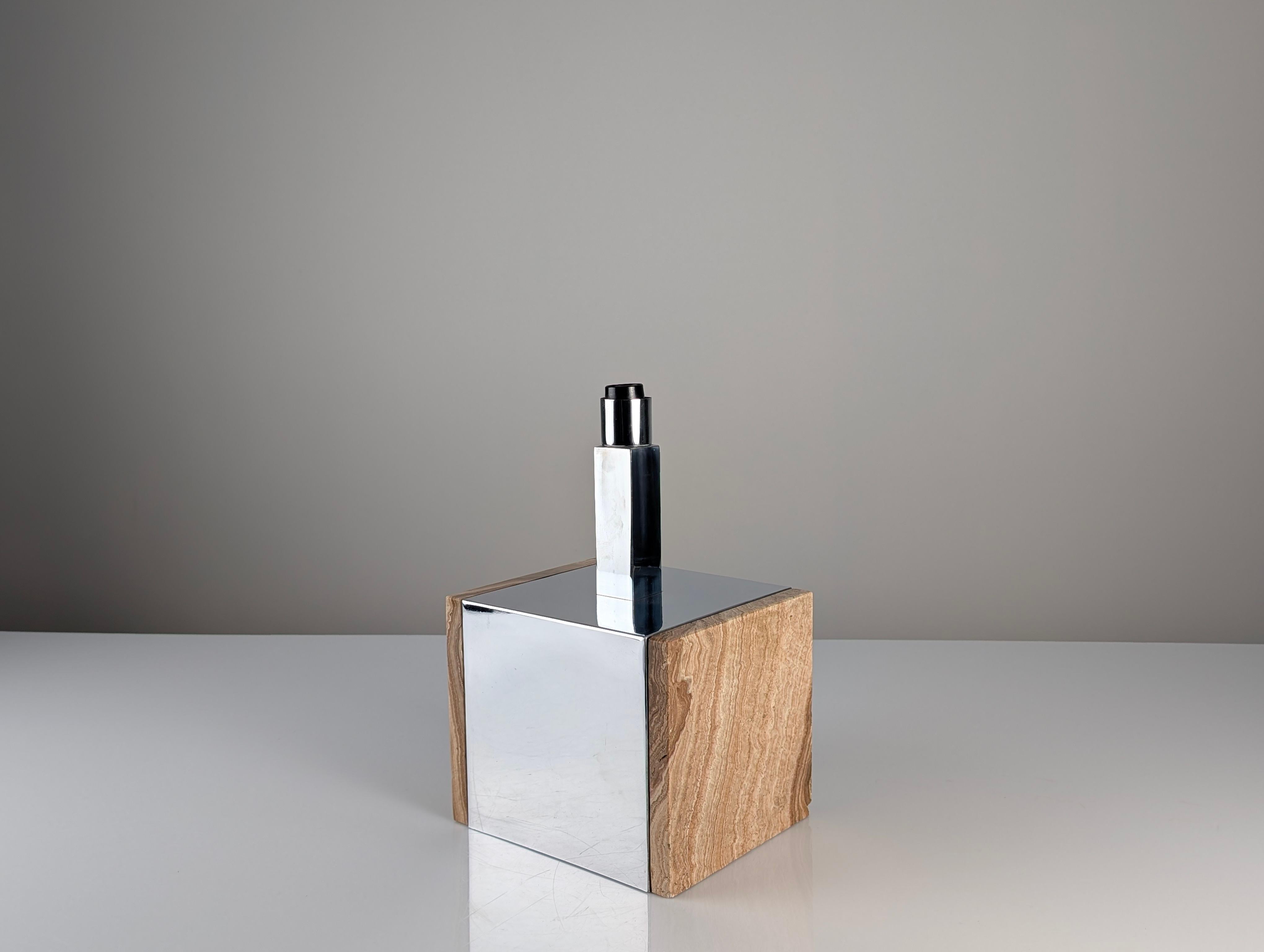 Travertine Marble and Chrome Table Lamp, 1960s For Sale 1