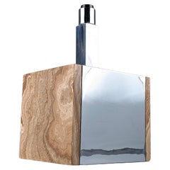 Lampada da tavolo in marmo travertino e cromo, anni '60