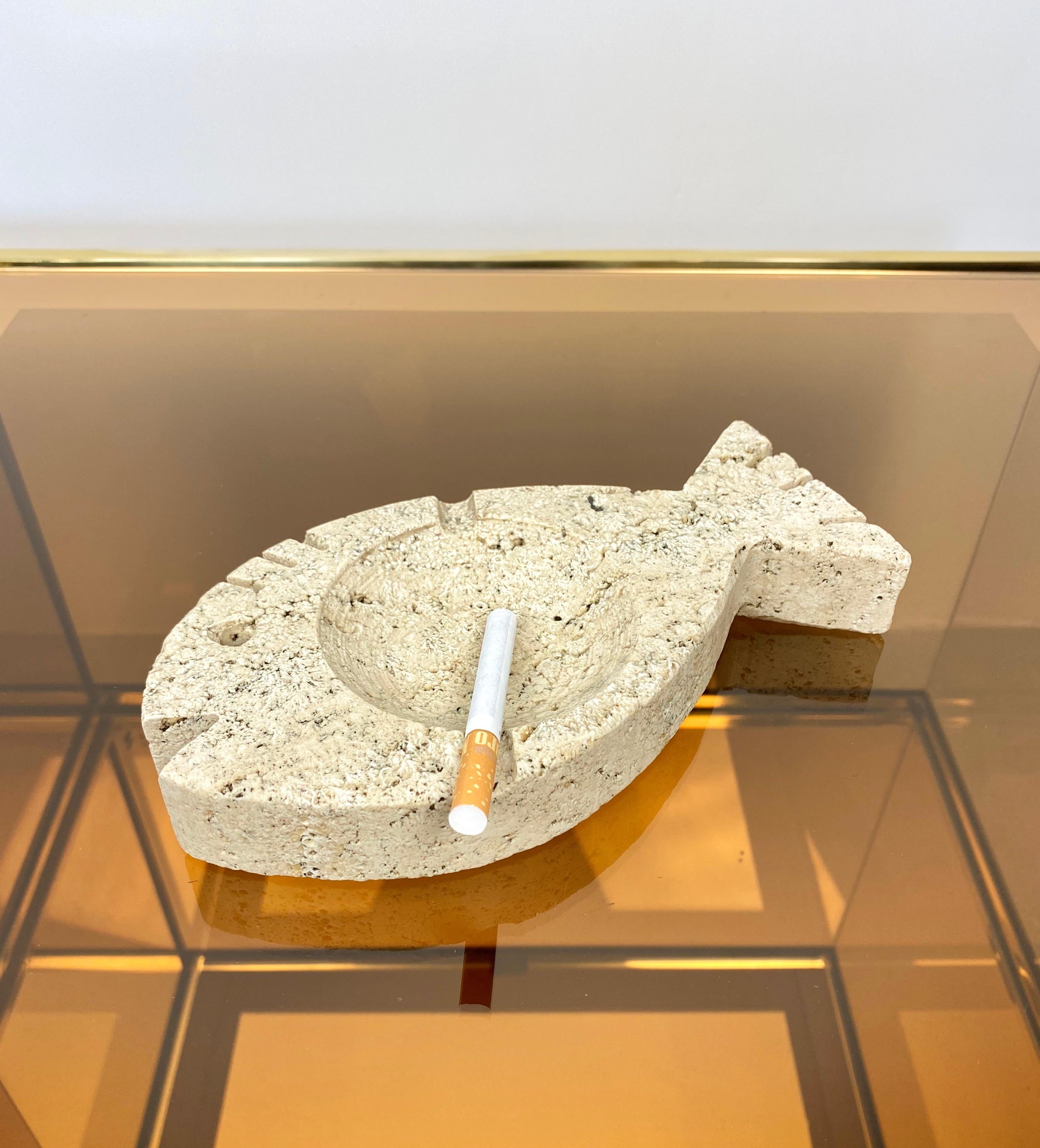 Italian Travertine Marble Ashtray Fish Attributed to Fratelli Mannelli, Italy, 1970s For Sale