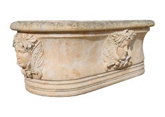 Travertine Marble Bath with Carved Heads, 20th Century