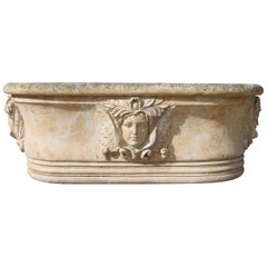 Vintage Travertine Marble Bath with Carved Heads, 20th Century