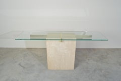 Travertine Marble Brass and Glass Console/Hallway or Entryway Table by Artedi
