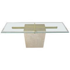 Travertine Marble Brass and Glass Console/Hallway or Entryway Table by Artedi