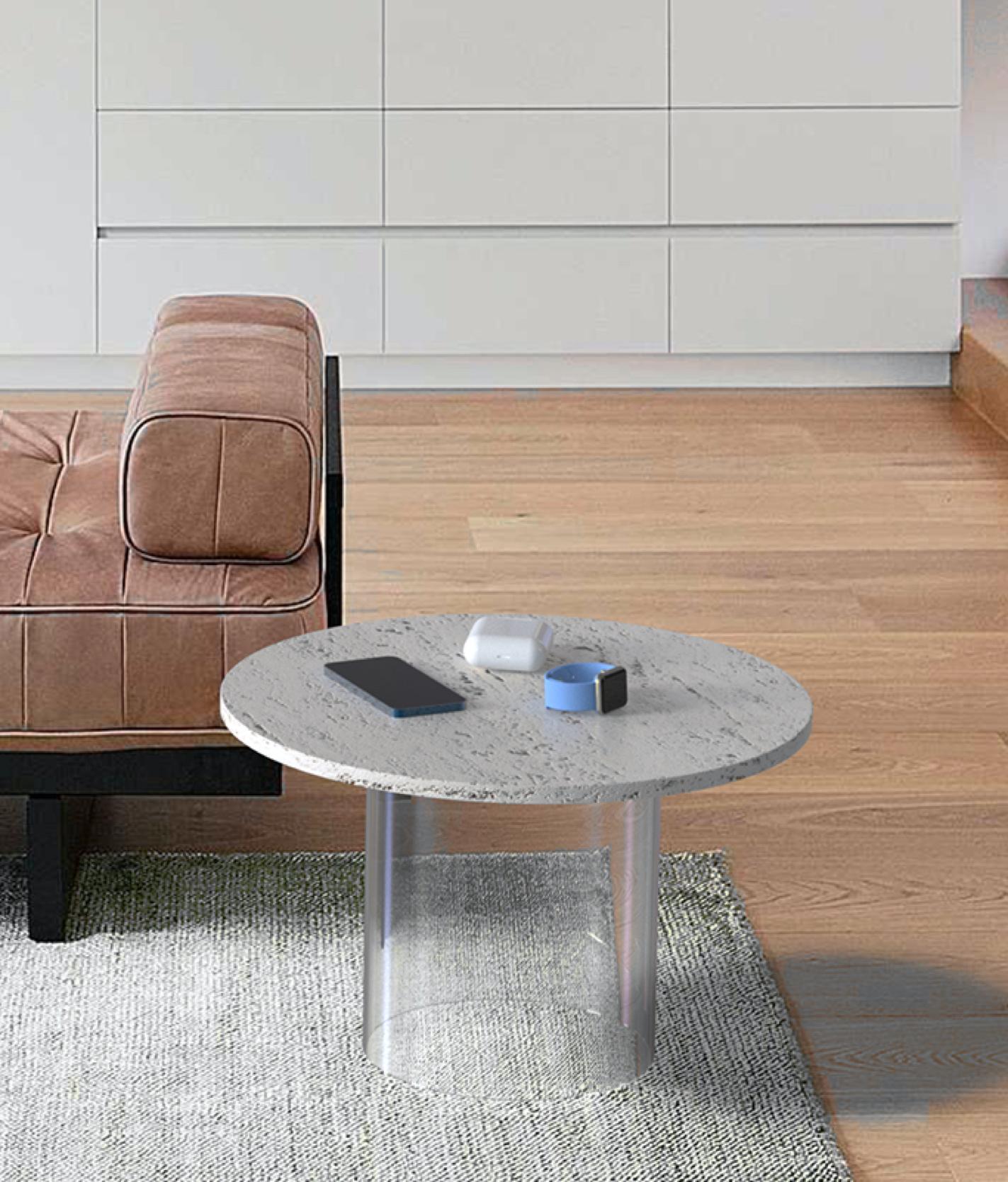 Italian 21st Century Travertine Coffee Table with two Wireless Charger For Sale