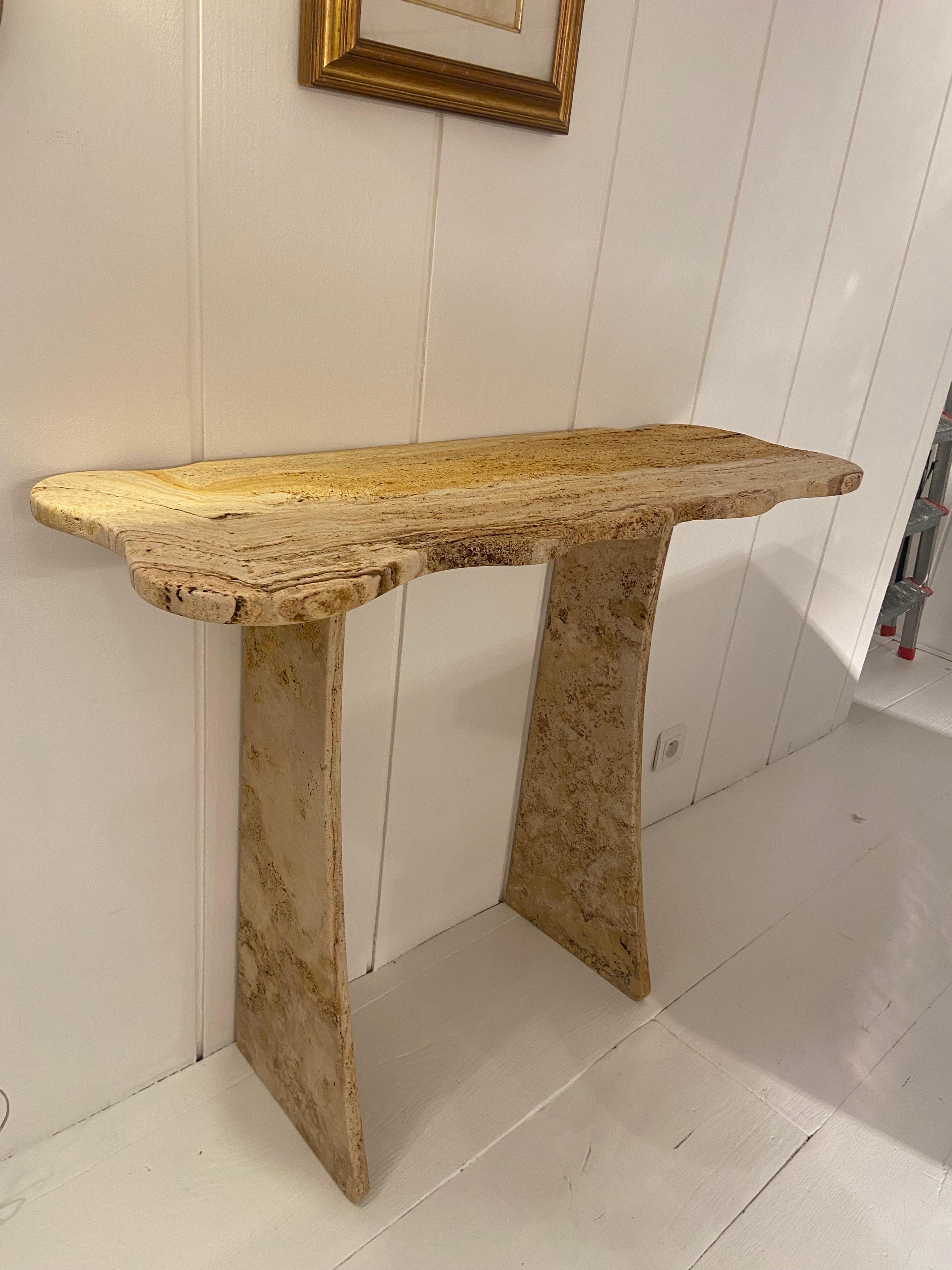 Travertine marble console by Jean Frédéric Bourdier 4