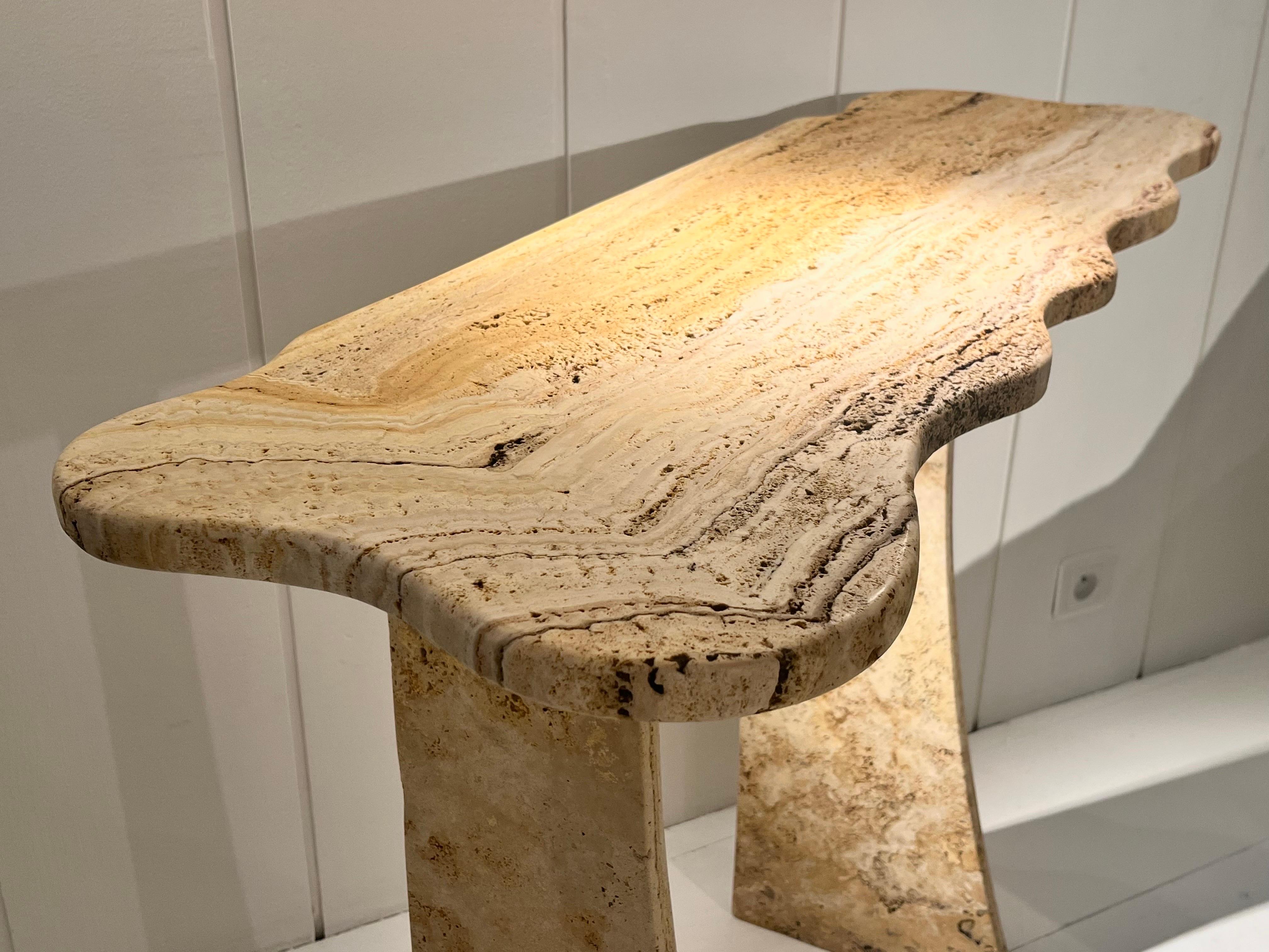 Travertine marble console by Jean Frédéric Bourdier For Sale 2