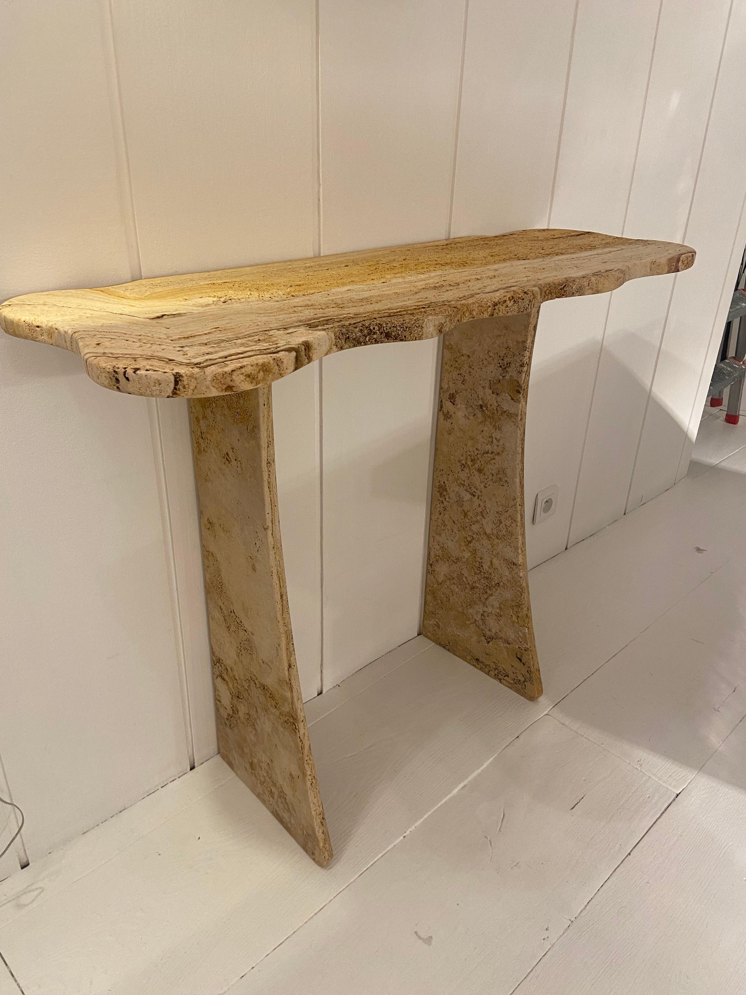 Travertine marble console by Jean Frédéric Bourdier 5