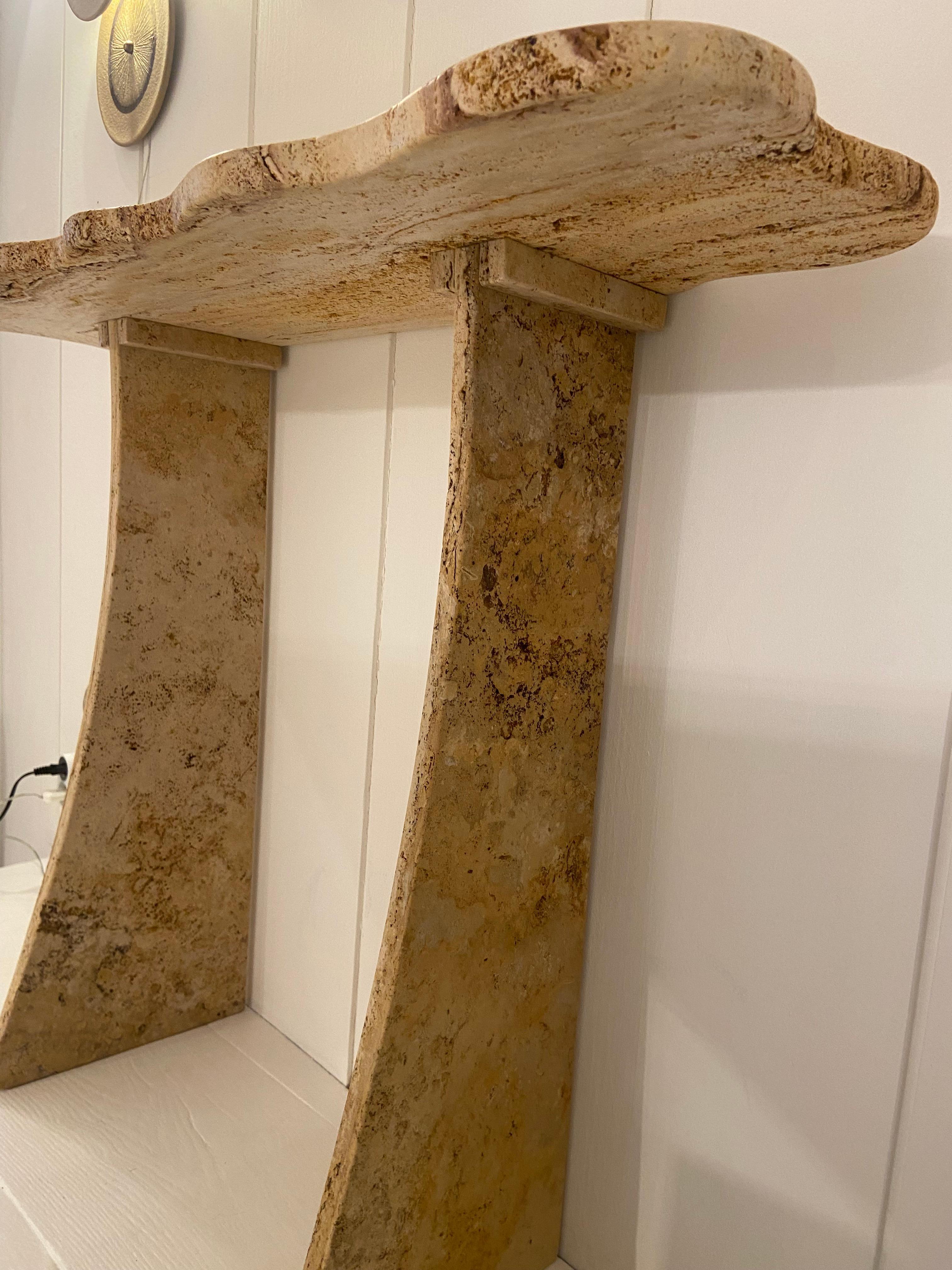 Travertine marble console by Jean Frédéric Bourdier 6
