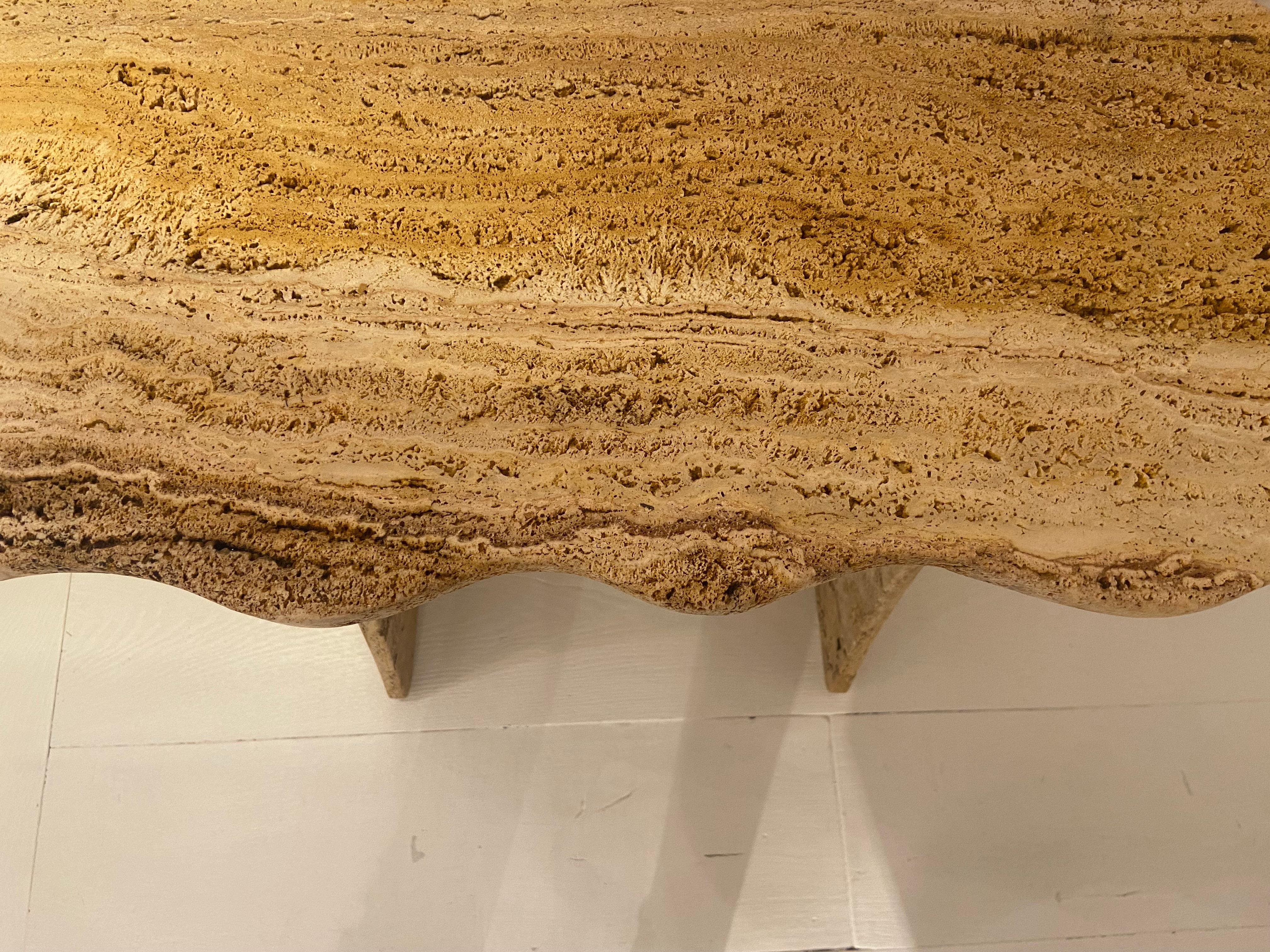 Travertine marble console by Jean Frédéric Bourdier 8