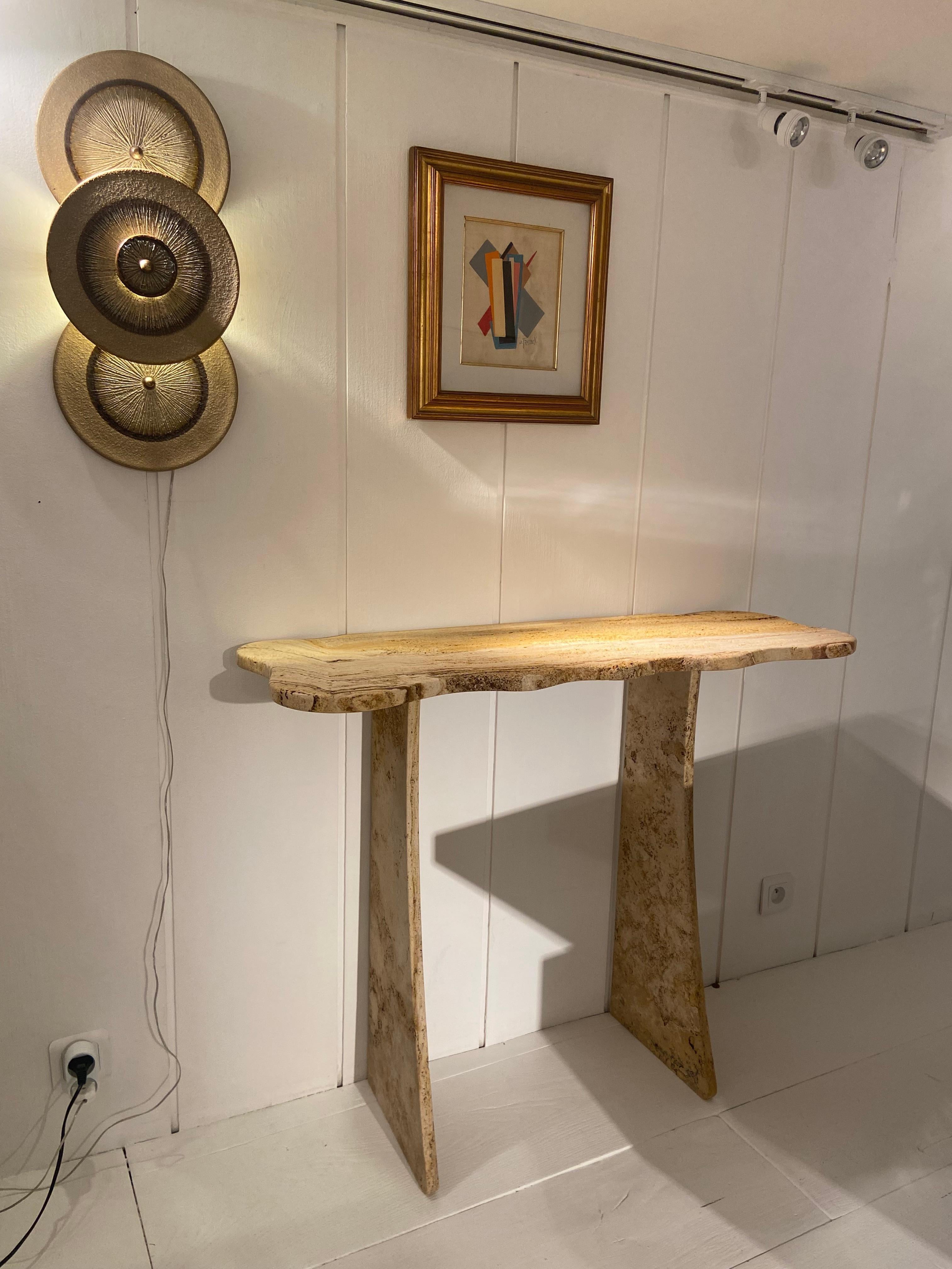 Travertine marble console by Jean Frédéric Bourdier 9