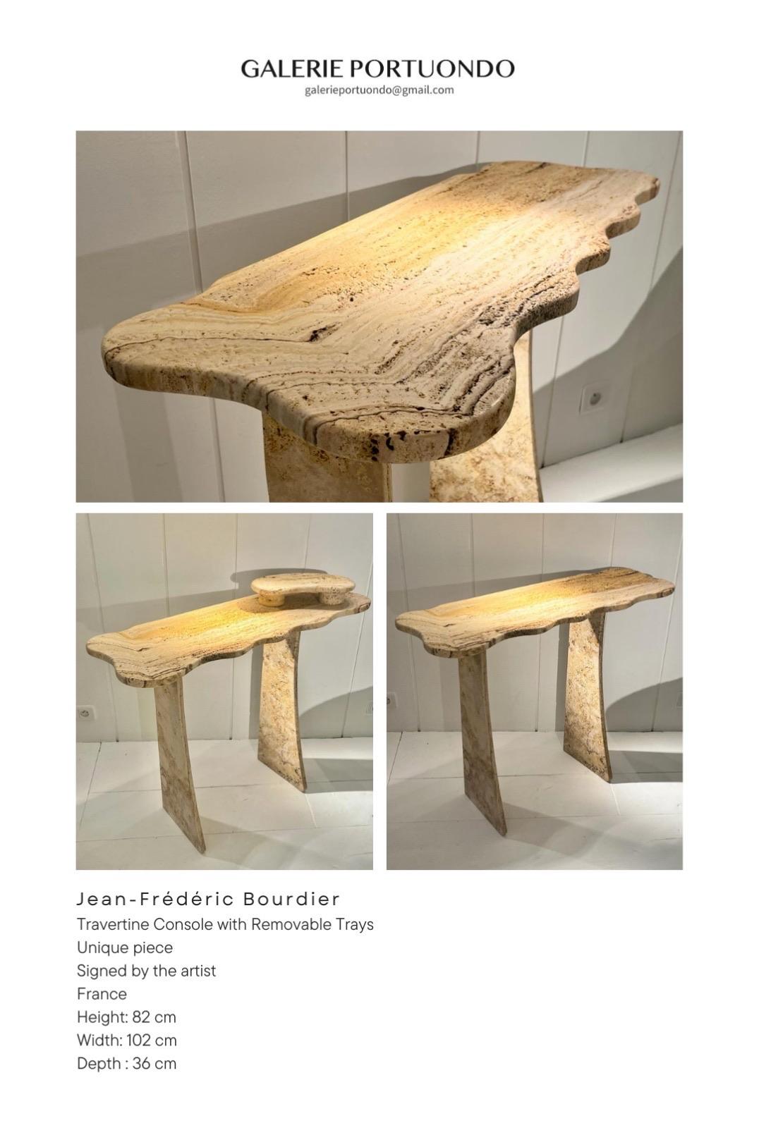 Travertine marble console by Jean Frédéric Bourdier 10