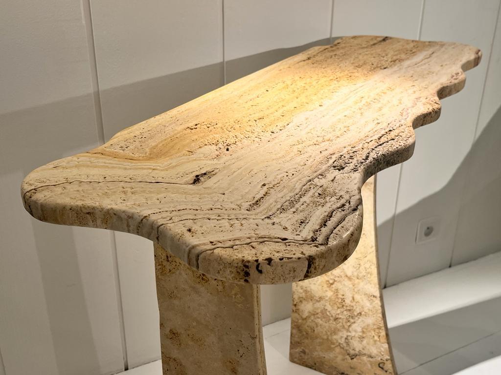 Travertine marble console by Jean Frédéric Bourdier In Excellent Condition In Saint-Ouen, FR