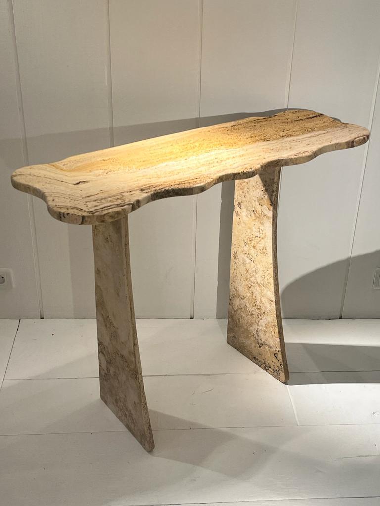 Contemporary Travertine marble console by Jean Frédéric Bourdier
