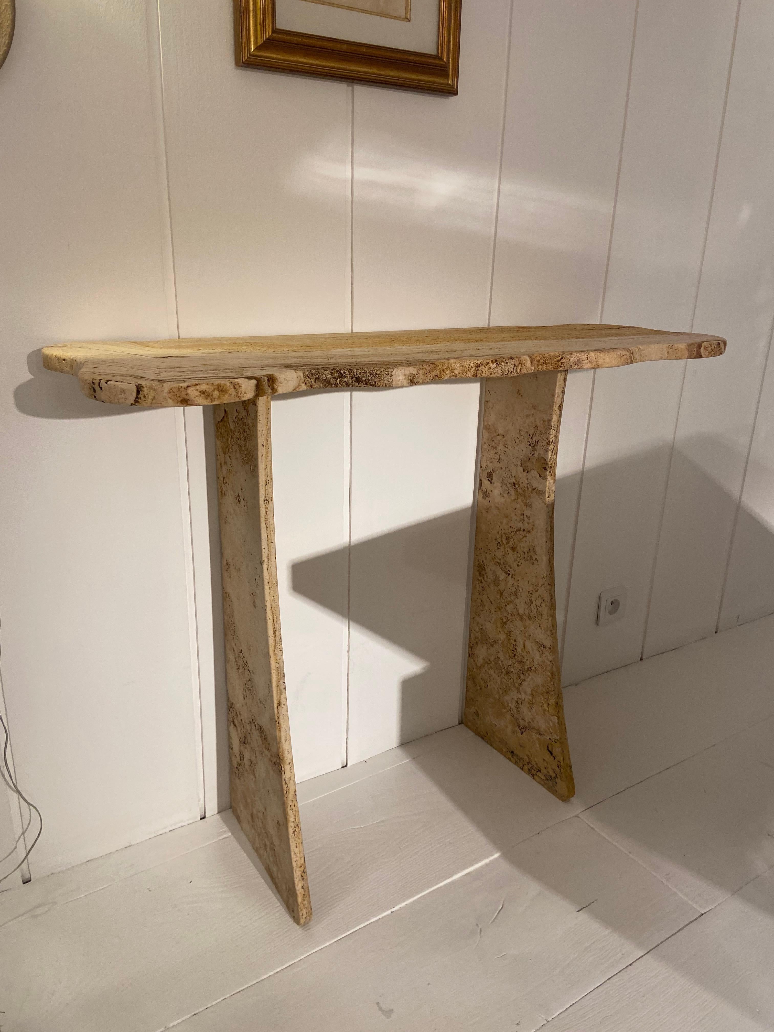 Marble Travertine marble console by Jean Frédéric Bourdier