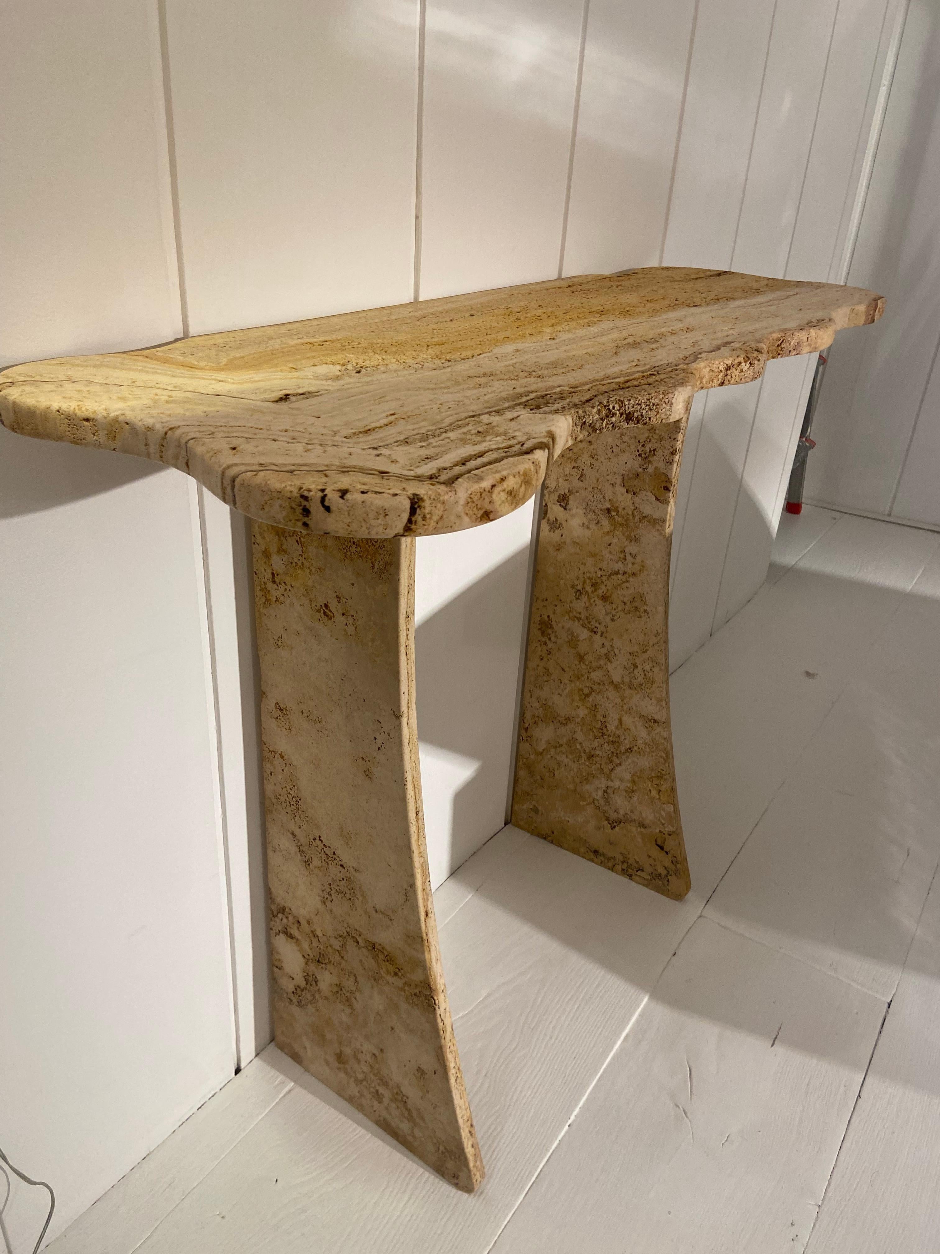 Travertine marble console by Jean Frédéric Bourdier 3