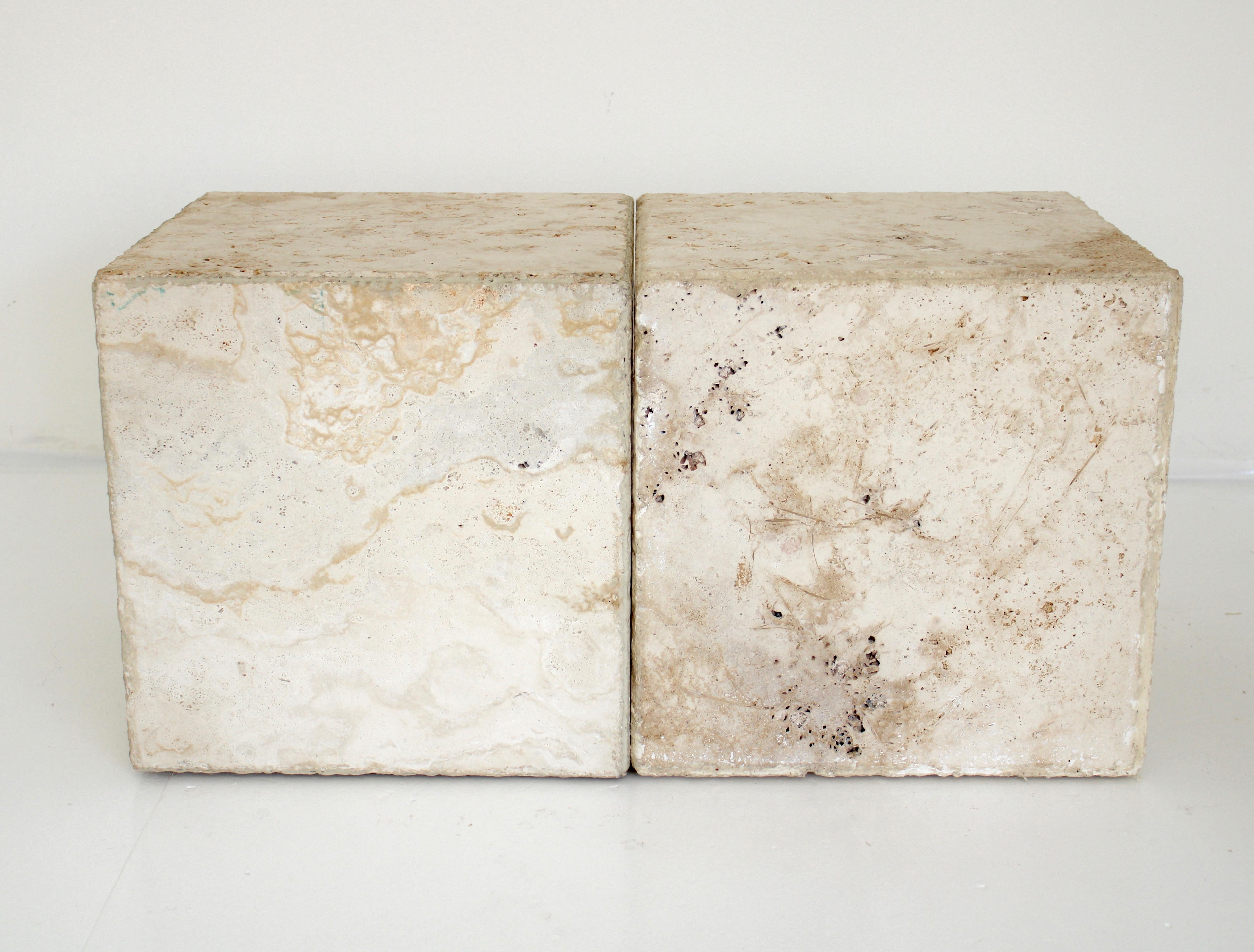 Organic Modern Travertine Marble Cube Side Table or Coffee Table Design Pavilion  For Sale