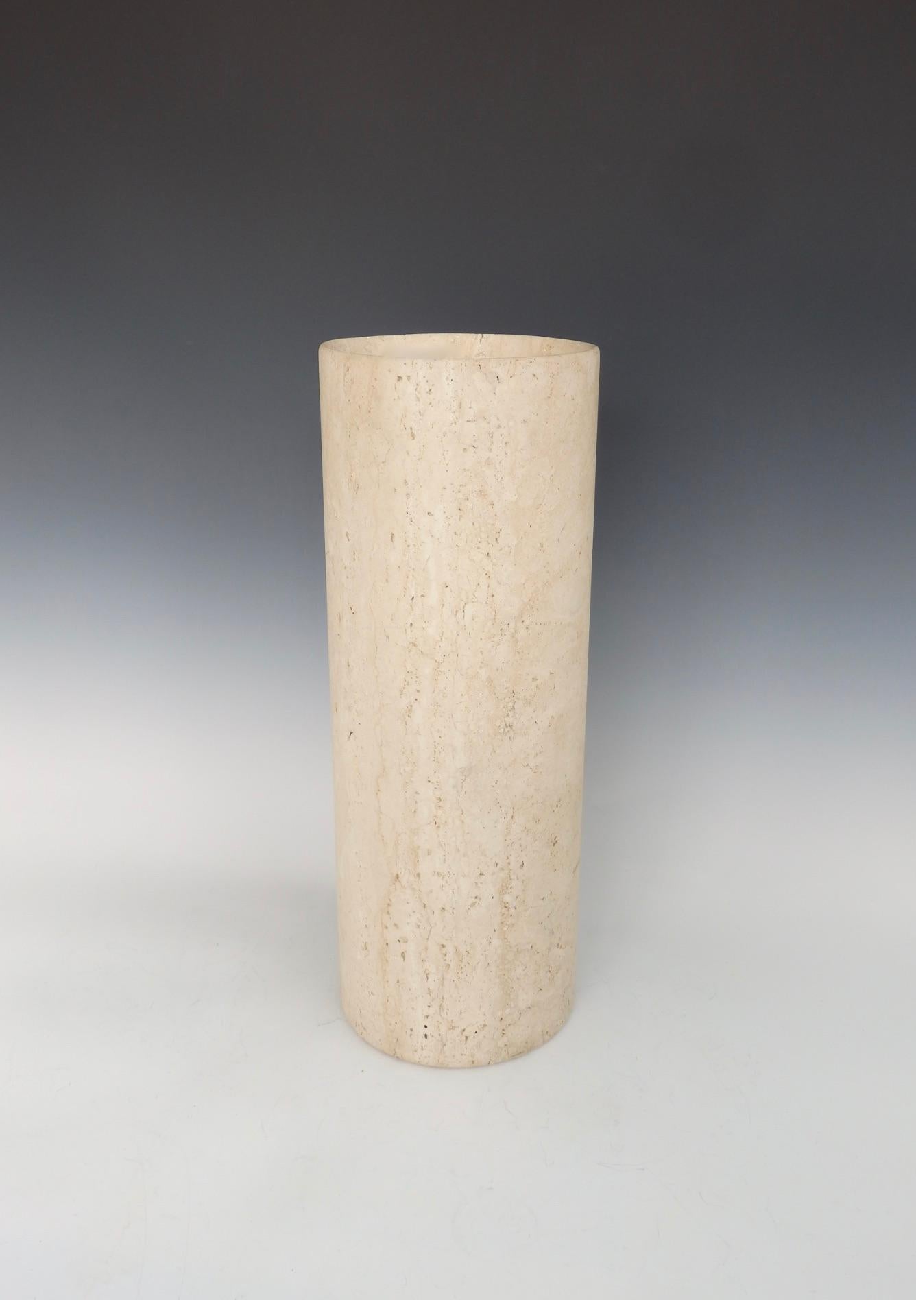 Nicely grained Travertene stone floor vase. Could double as umbrella holder or planter pot.