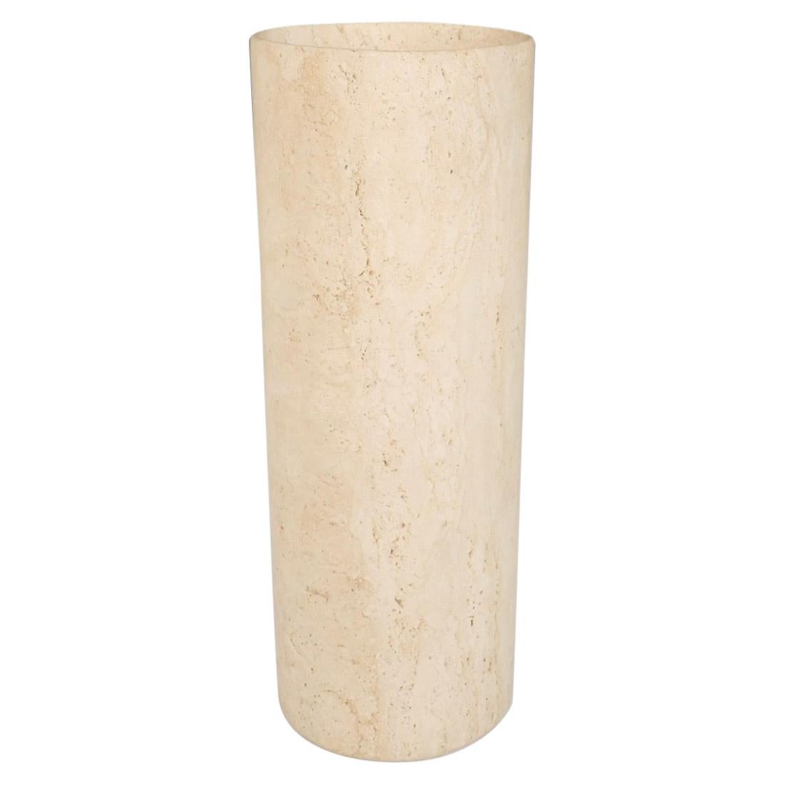 Travertine Marble Cylinder Floor Vase or Planter Pot For Sale