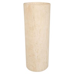 Retro Travertine Marble Cylinder Floor Vase or Planter Pot
