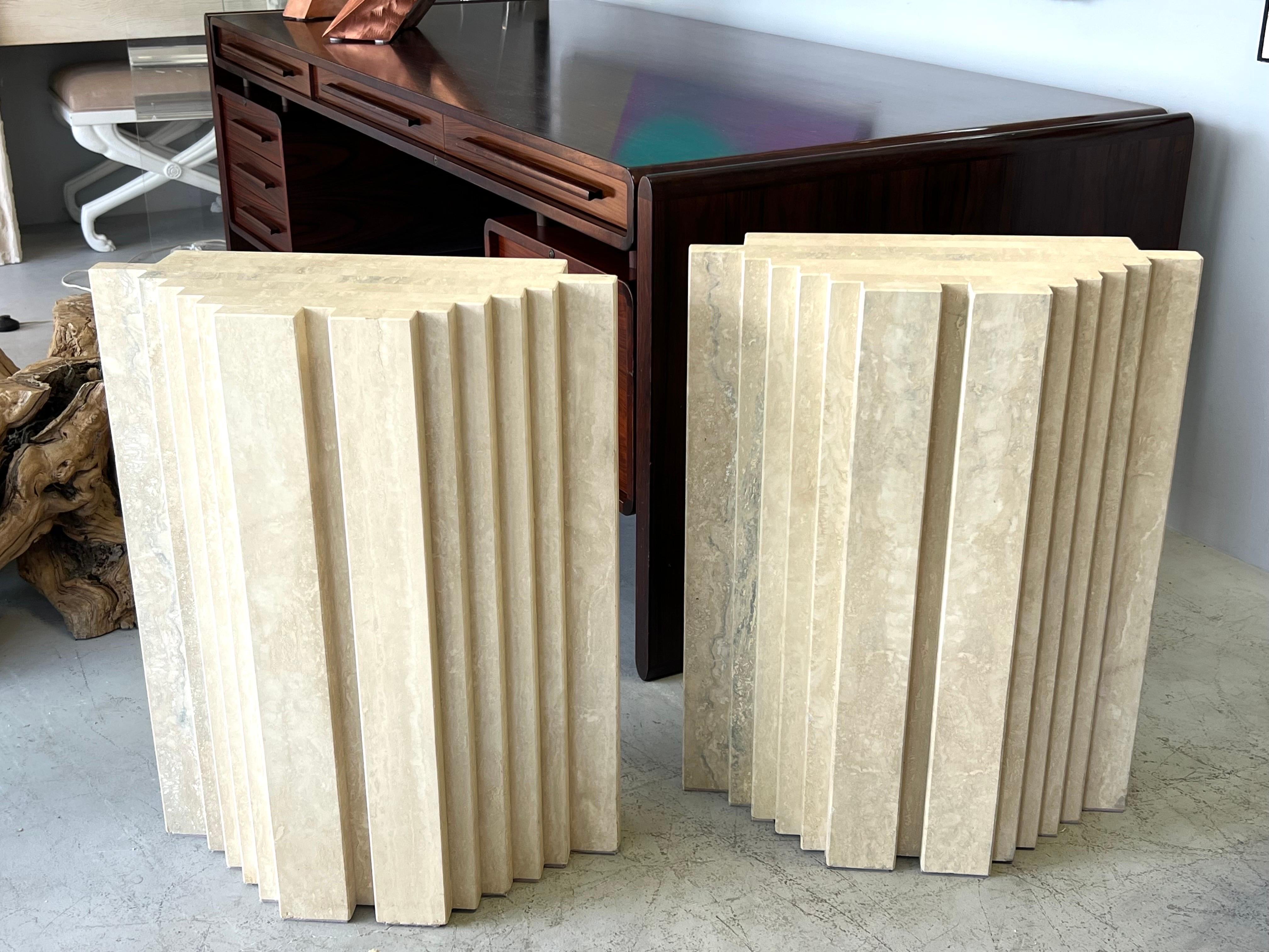 Travertine Marble Dining Table Console Bases Style of Carlo Scarpa, 1970s 4