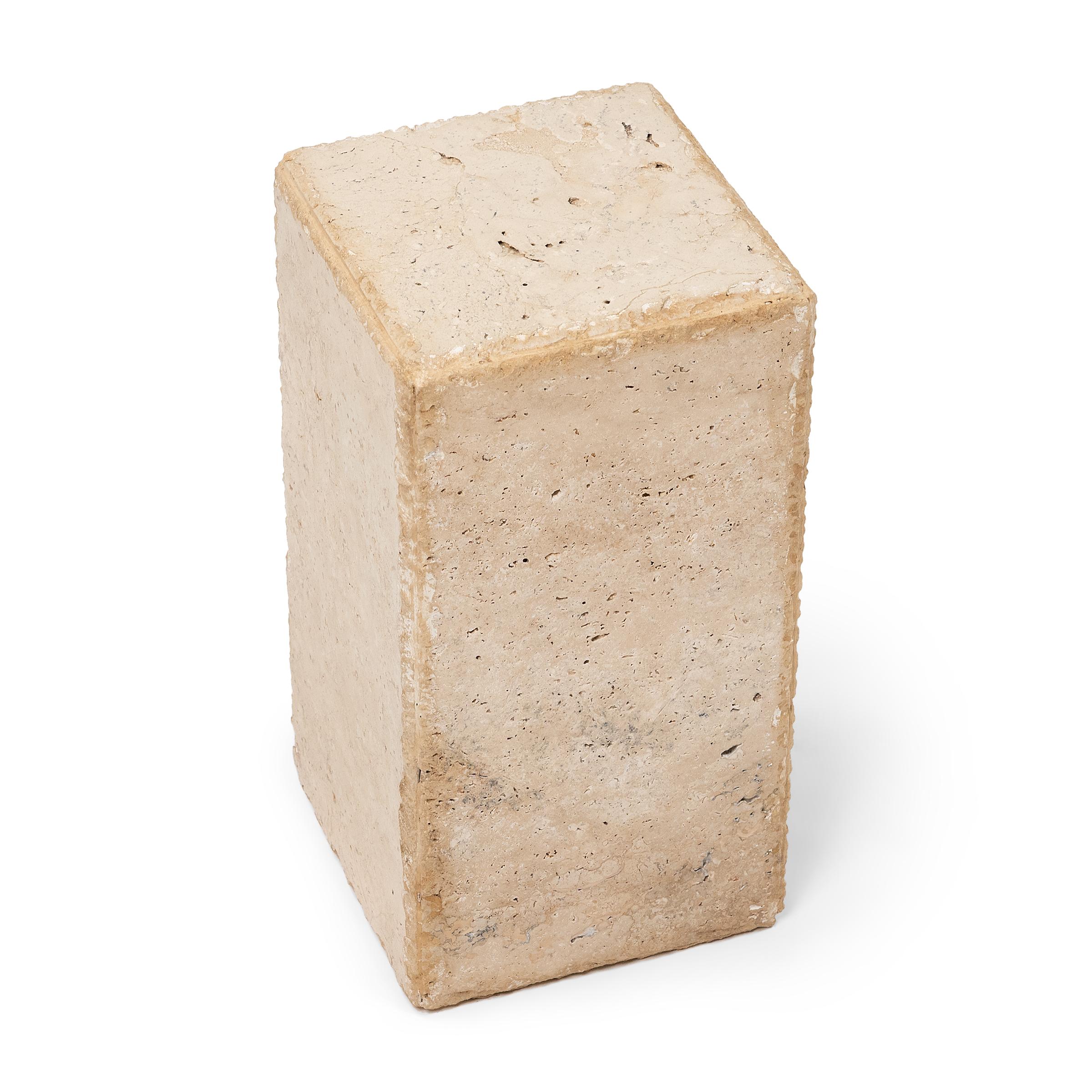 Travertine Marble Display Pedestal In Good Condition For Sale In Chicago, IL