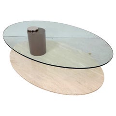 Lion in Frost Travertine Marble & Glass Swivel Top Coffee Cocktail Table