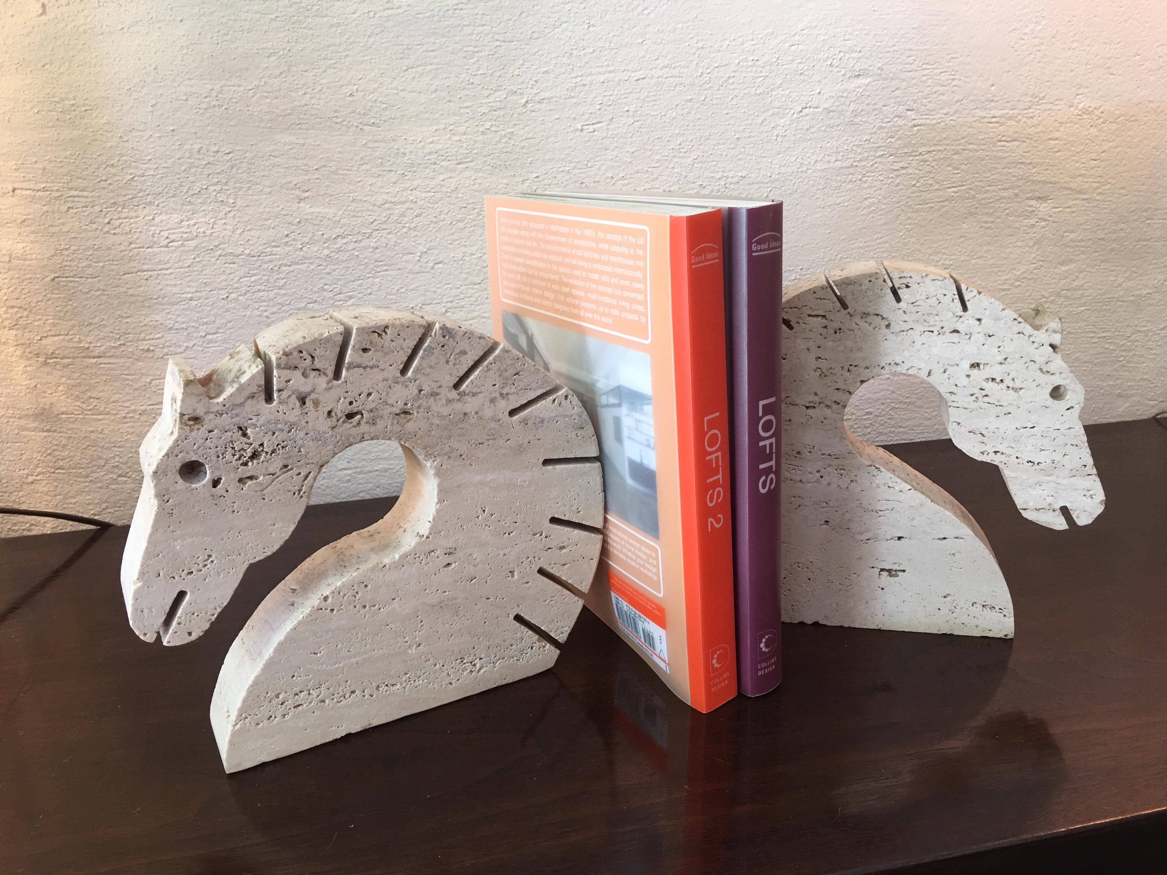 Travertine Marble Horse Head Bookends by Fili Mannelli for Raymor 3