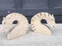 Travertine Marble Horse Head Bookends by Fili Mannelli for Raymor
