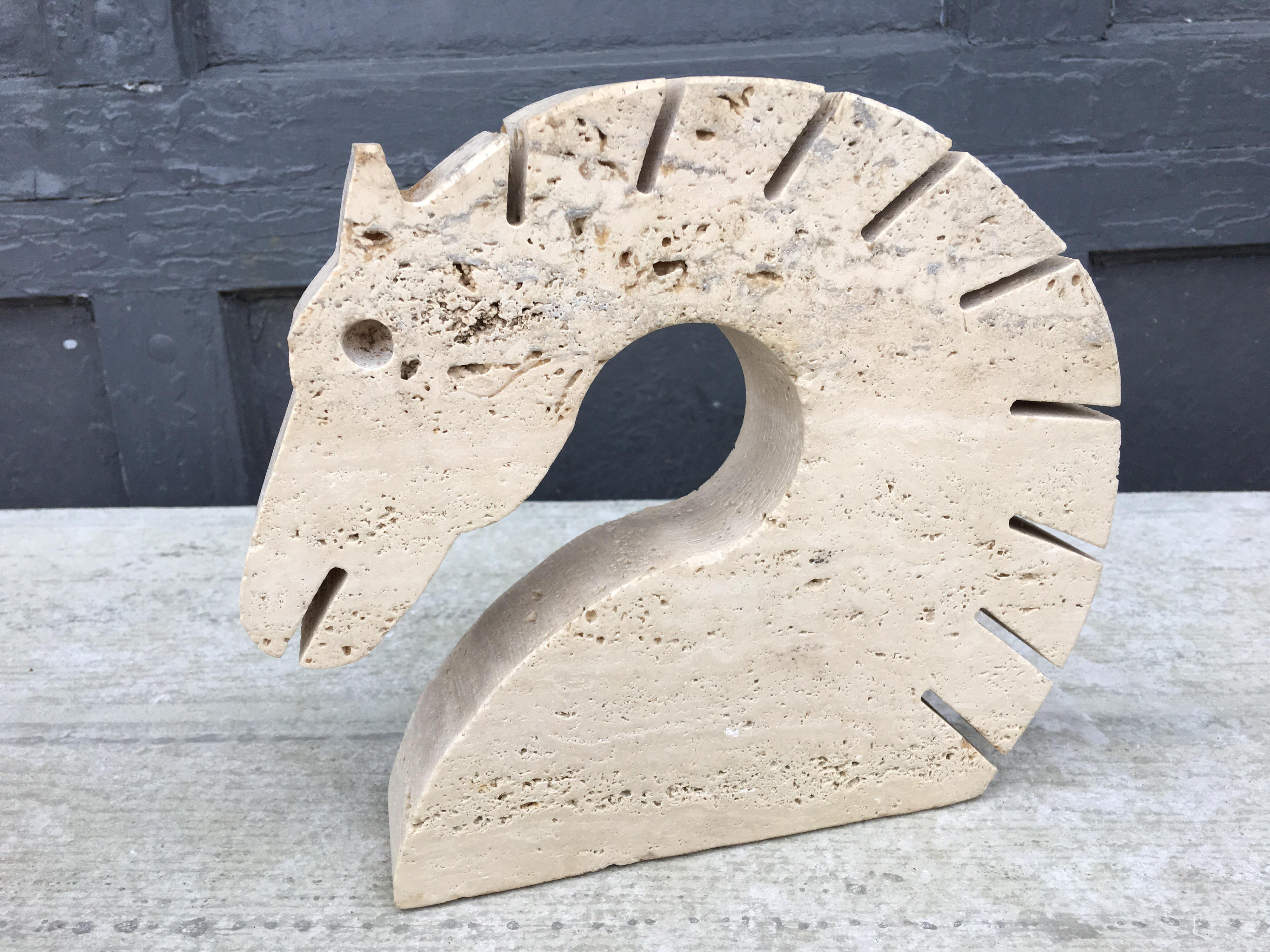 Travertine Marble Horse Head Bookends by Fili Mannelli for Raymor In Good Condition In Philadelphia, PA