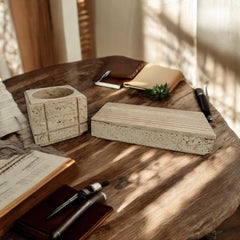 Travertine Marble Italian Box & Catchall Desk Accessory Fratelli Mannelli, 1970s