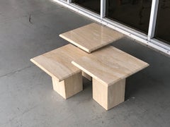 Travertine Marble Nesting Coffee Side Tables, 1970s