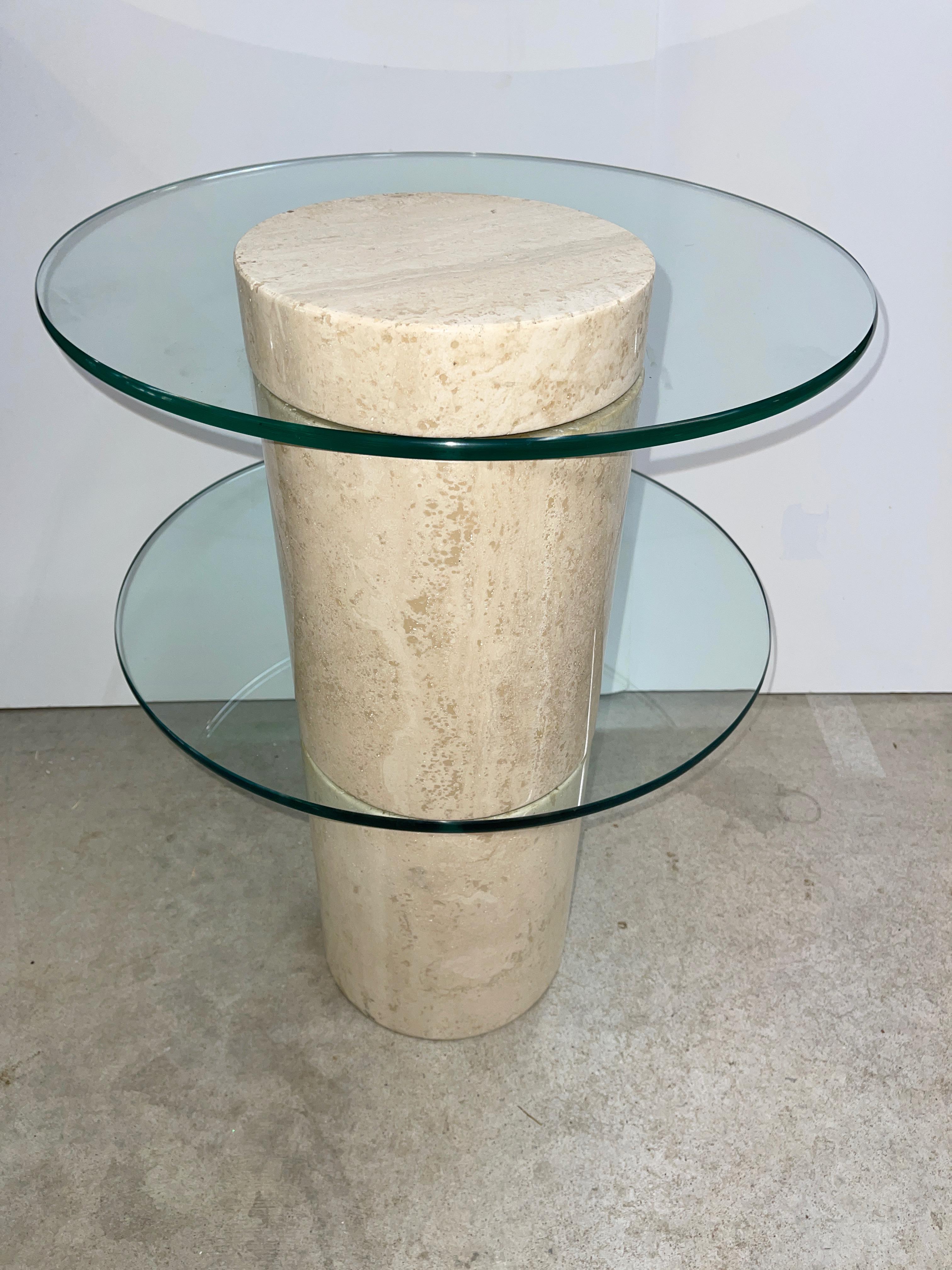 Travertine Marble Occasional Table with Two Positionable Glass Tops For Sale 3