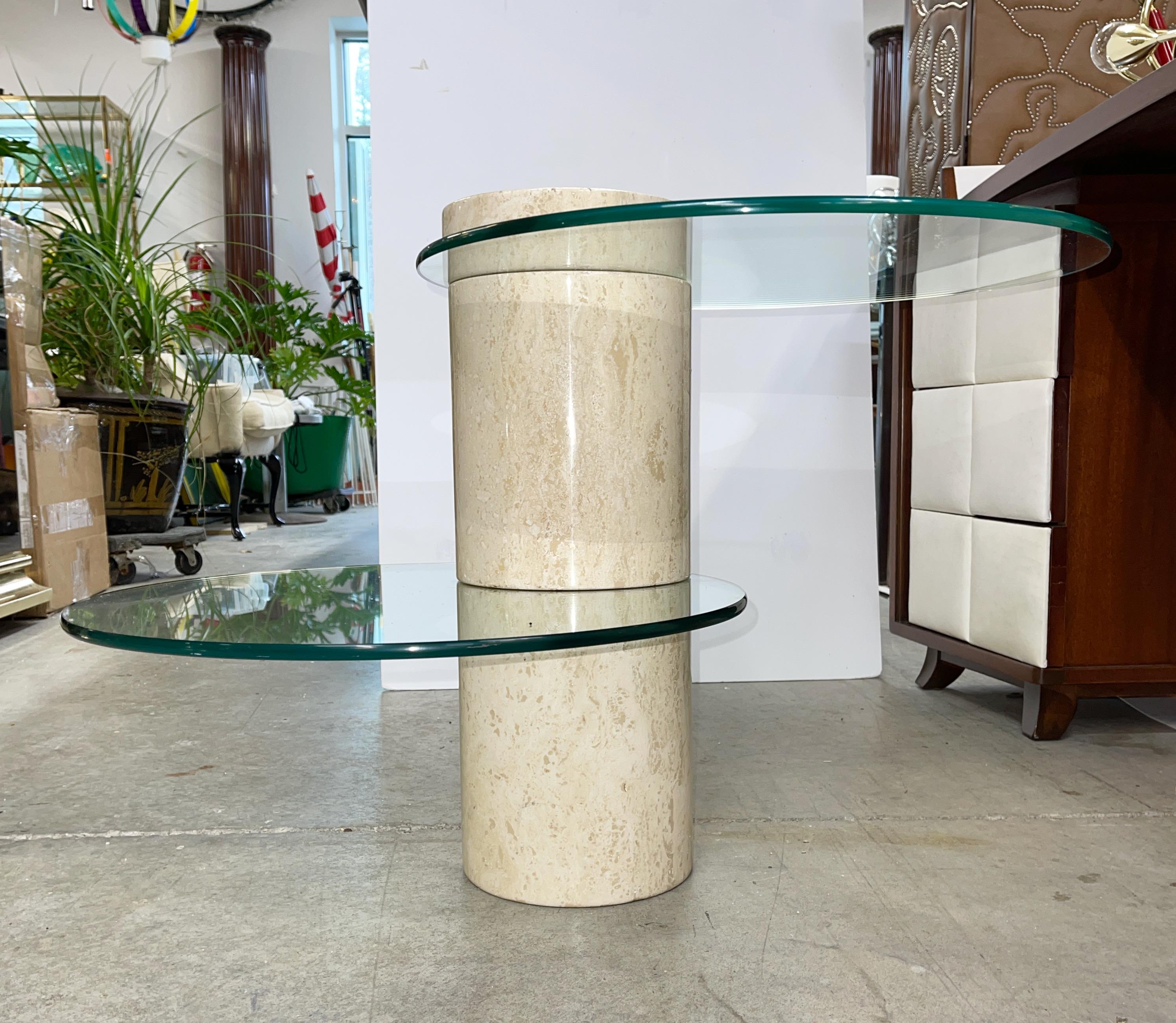 Travertine Marble Occasional Table with Two Positionable Glass Tops For Sale 4