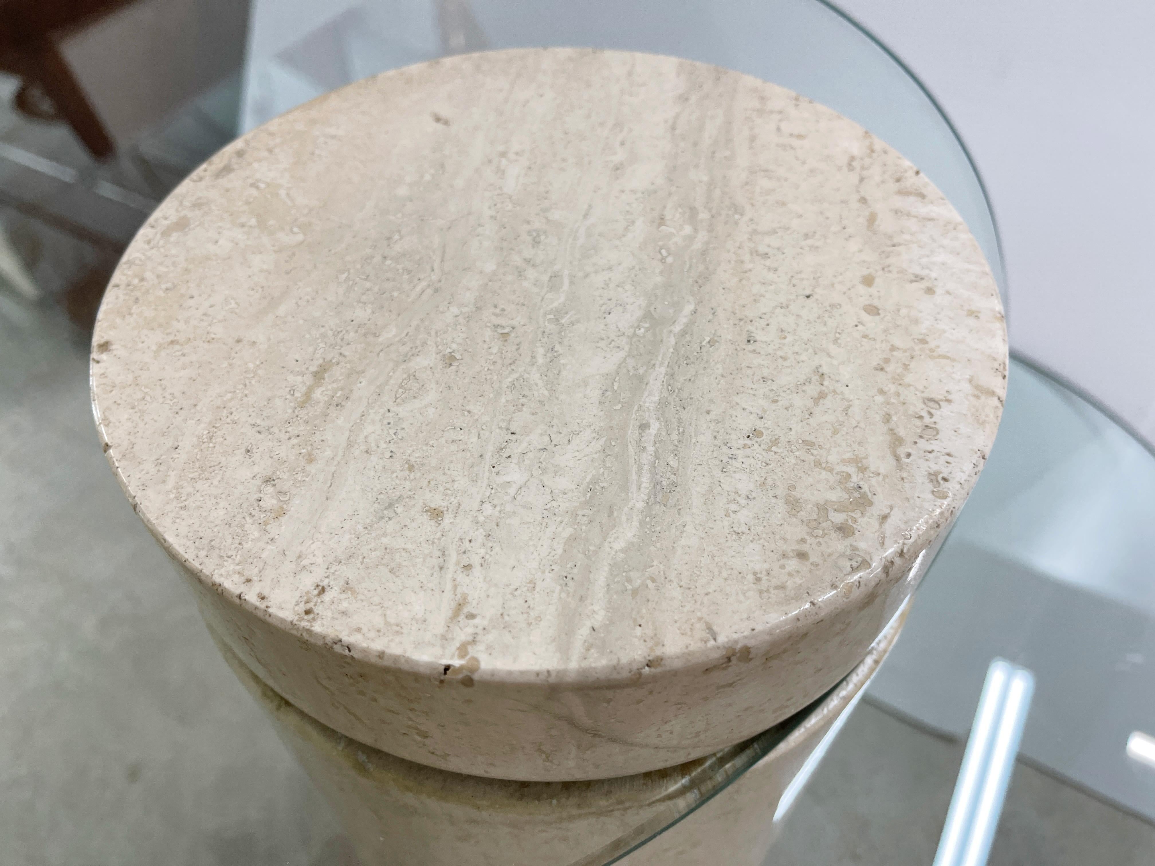 Travertine Marble Occasional Table with Two Positionable Glass Tops For Sale 6