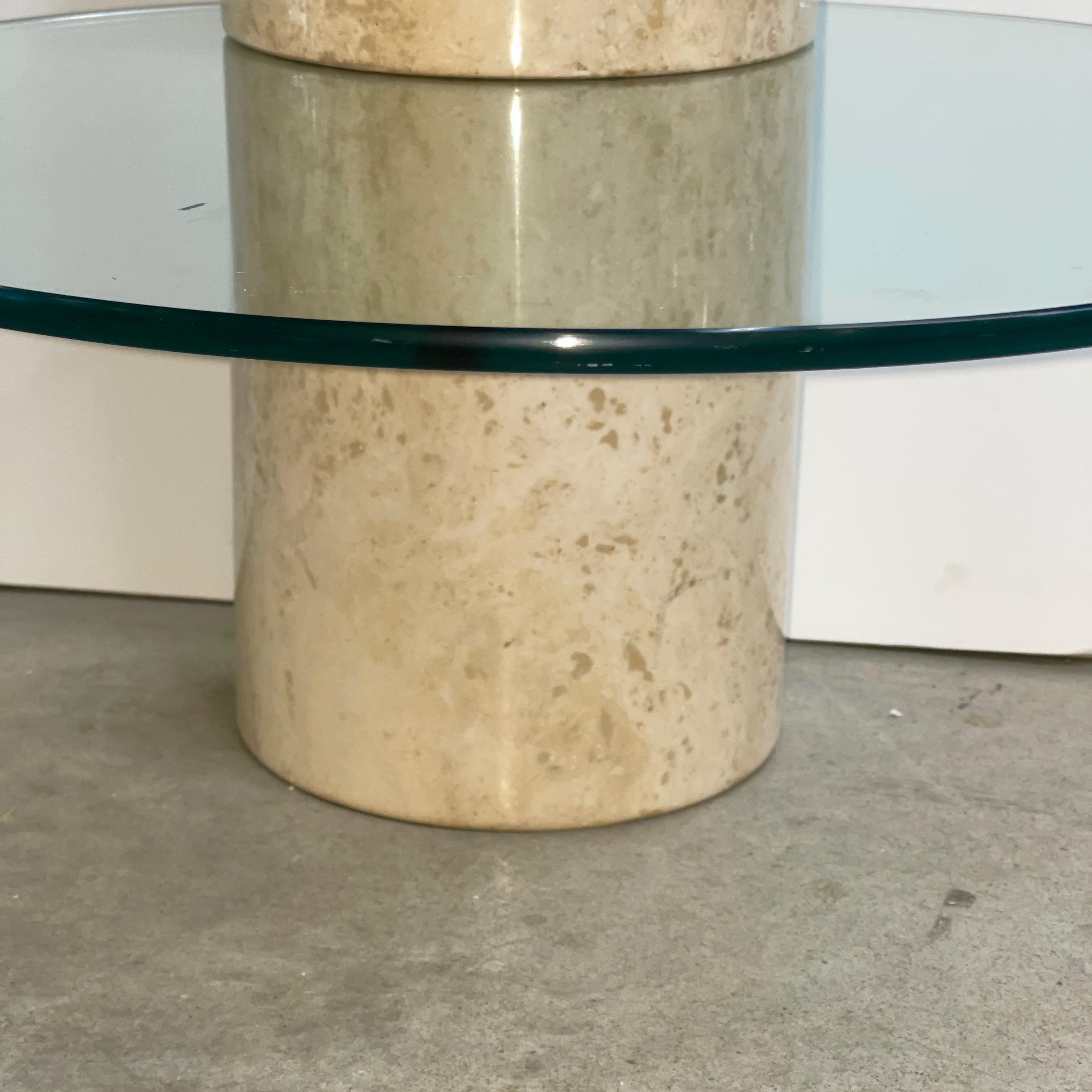 Travertine Marble Occasional Table with Two Positionable Glass Tops For Sale 8