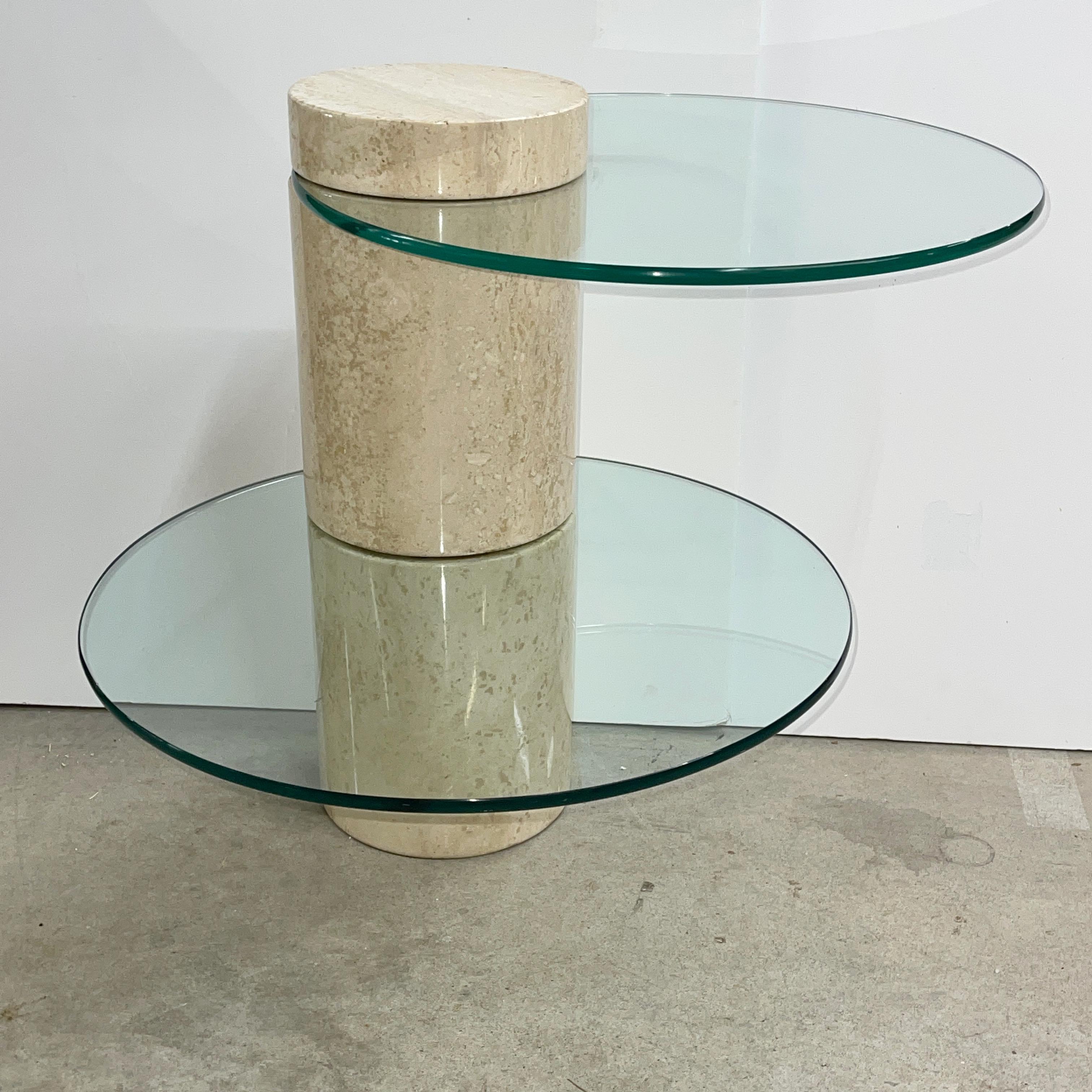 Polished Travertine Marble Occasional Table with Two Positionable Glass Tops For Sale