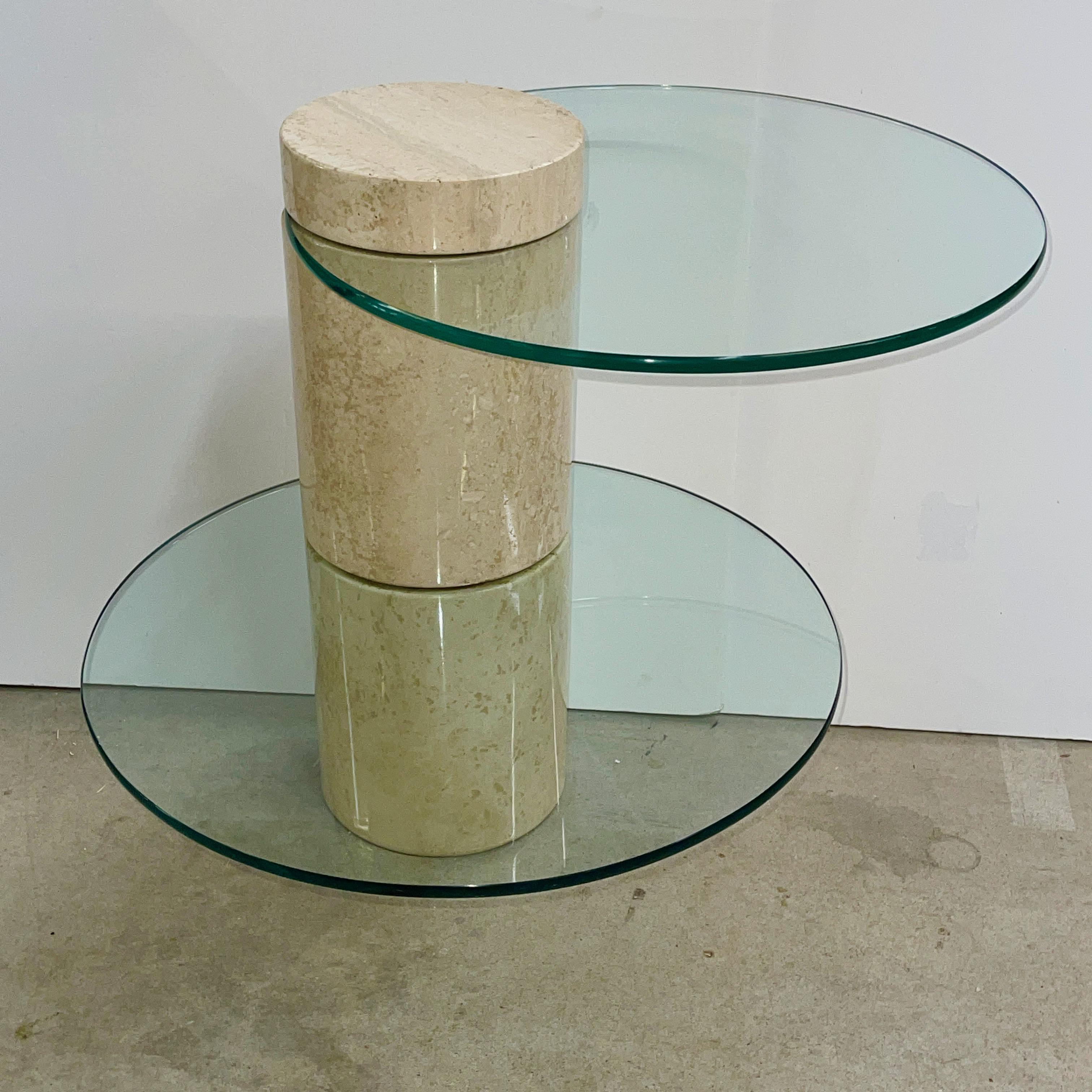 Travertine Marble Occasional Table with Two Positionable Glass Tops In Good Condition For Sale In Hanover, MA