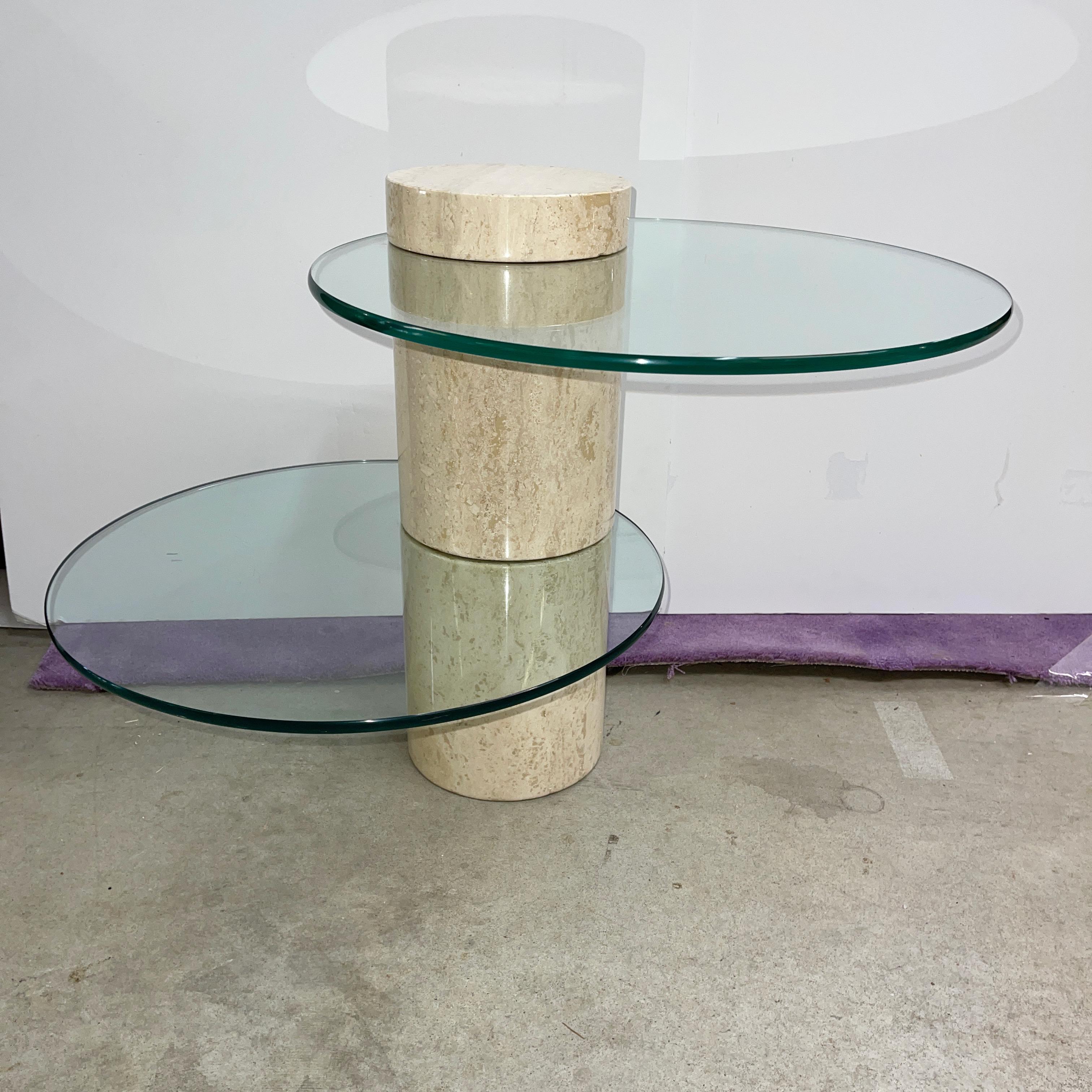 Late 20th Century Travertine Marble Occasional Table with Two Positionable Glass Tops For Sale