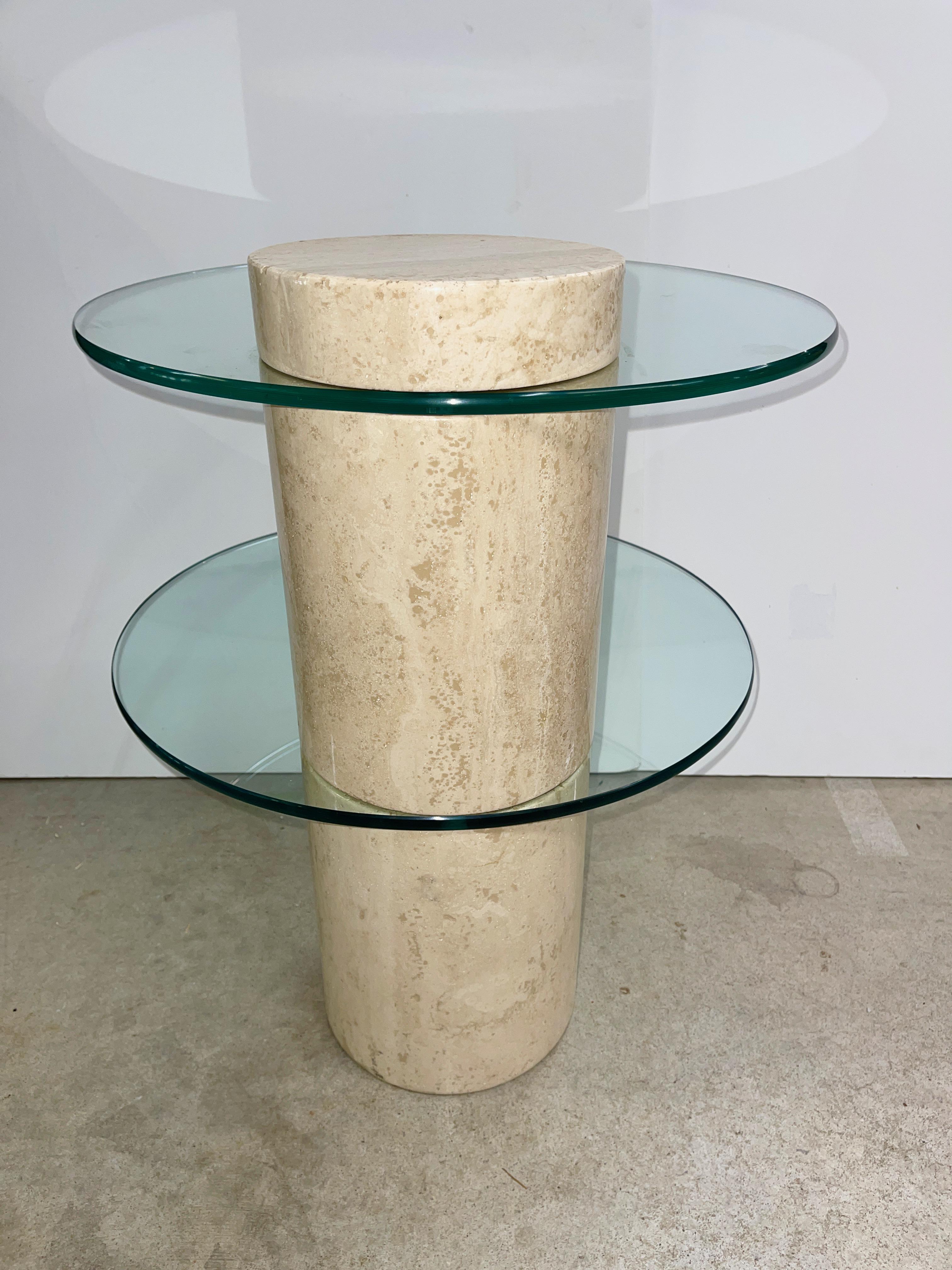 Travertine Marble Occasional Table with Two Positionable Glass Tops For Sale 1