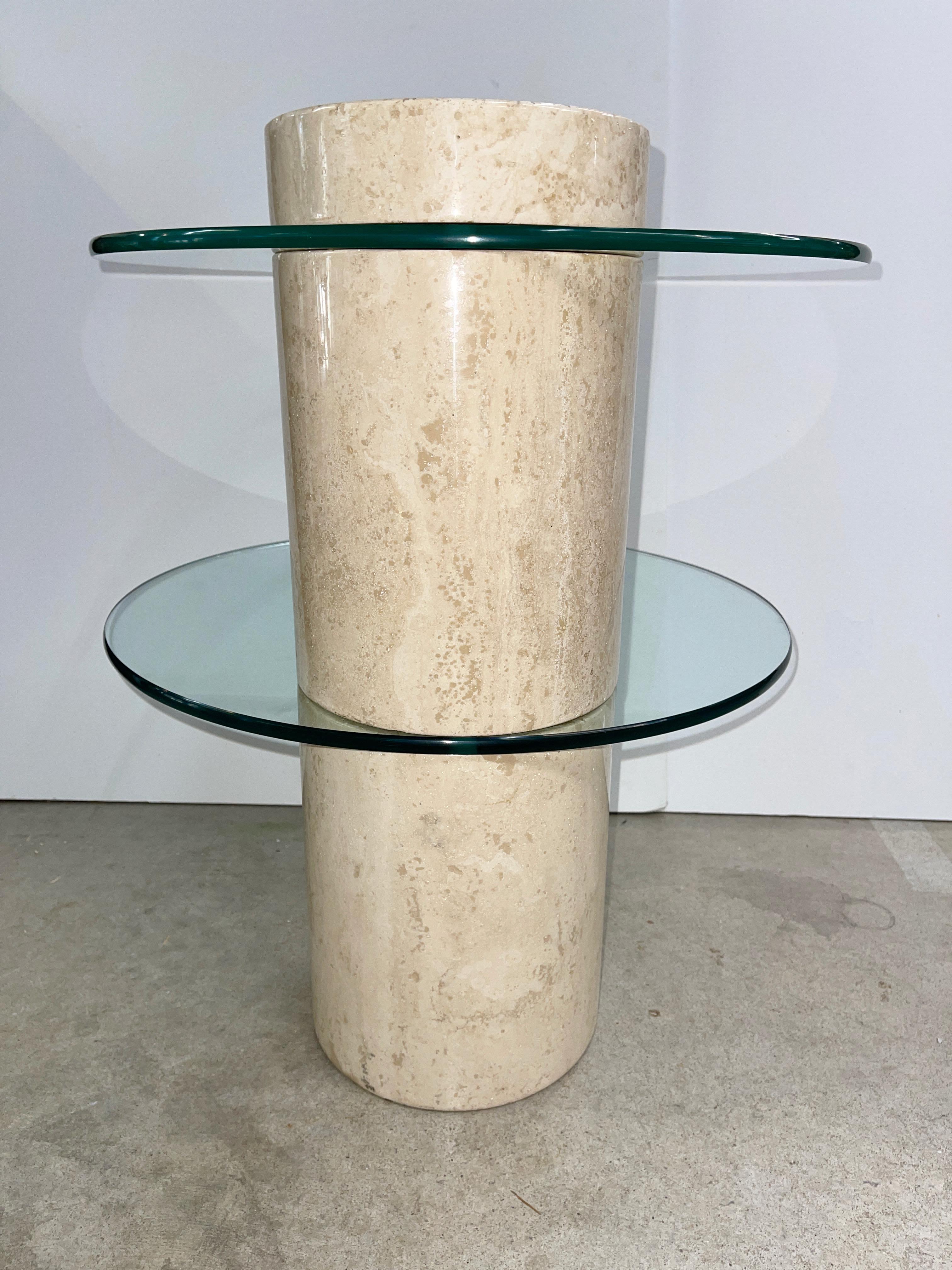 Travertine Marble Occasional Table with Two Positionable Glass Tops For Sale 2