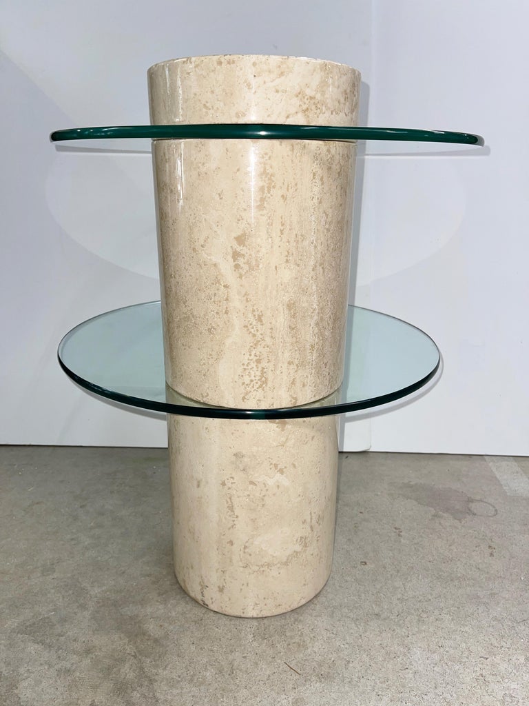 Travertine Marble Occasional Table with Two Positionable Glass Tops For