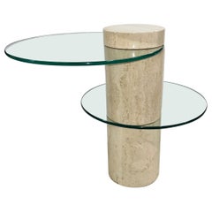 Travertine Marble Occasional Table with Two Positionable Glass Tops Travertine Marble Occasional Table with Two Positionable Glass Tops