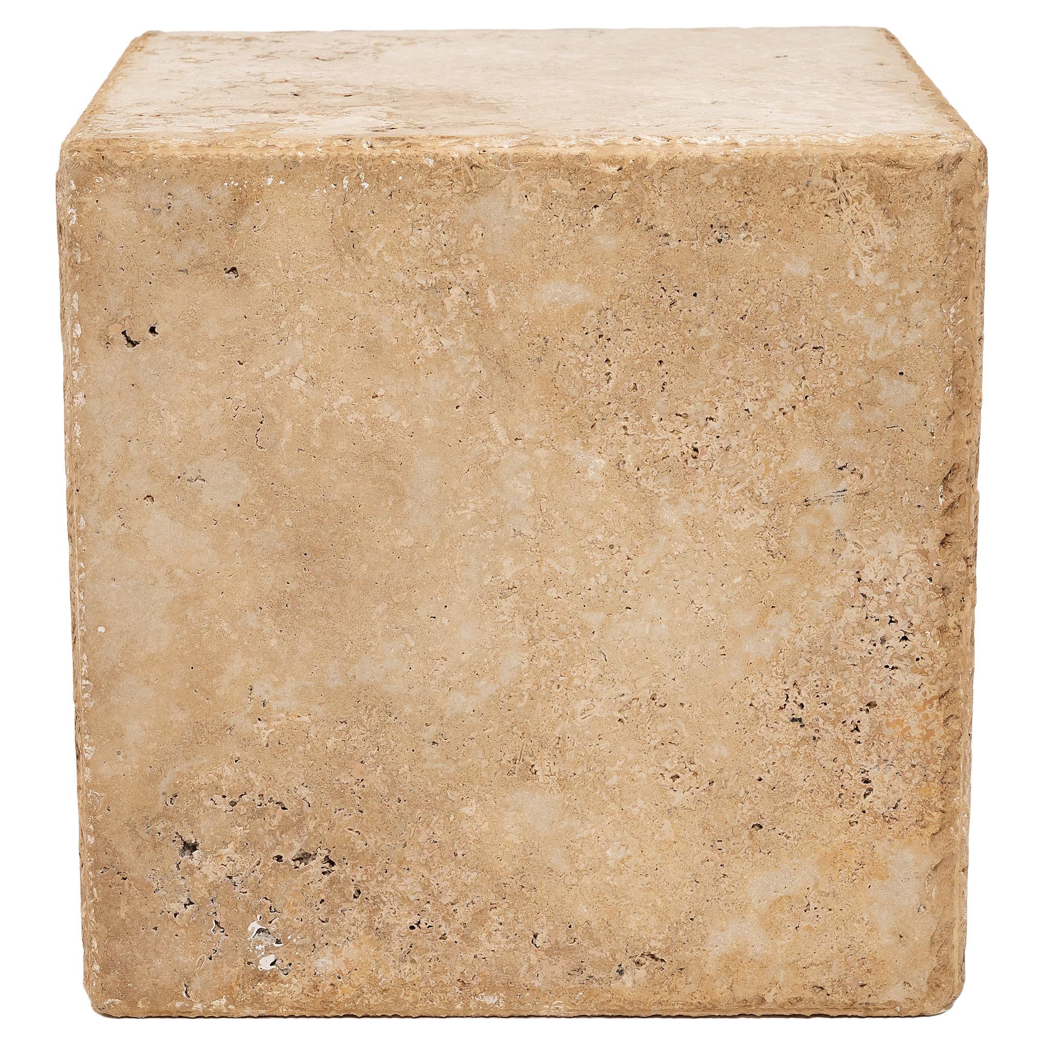 Travertine Marble Pedestal Table For Sale