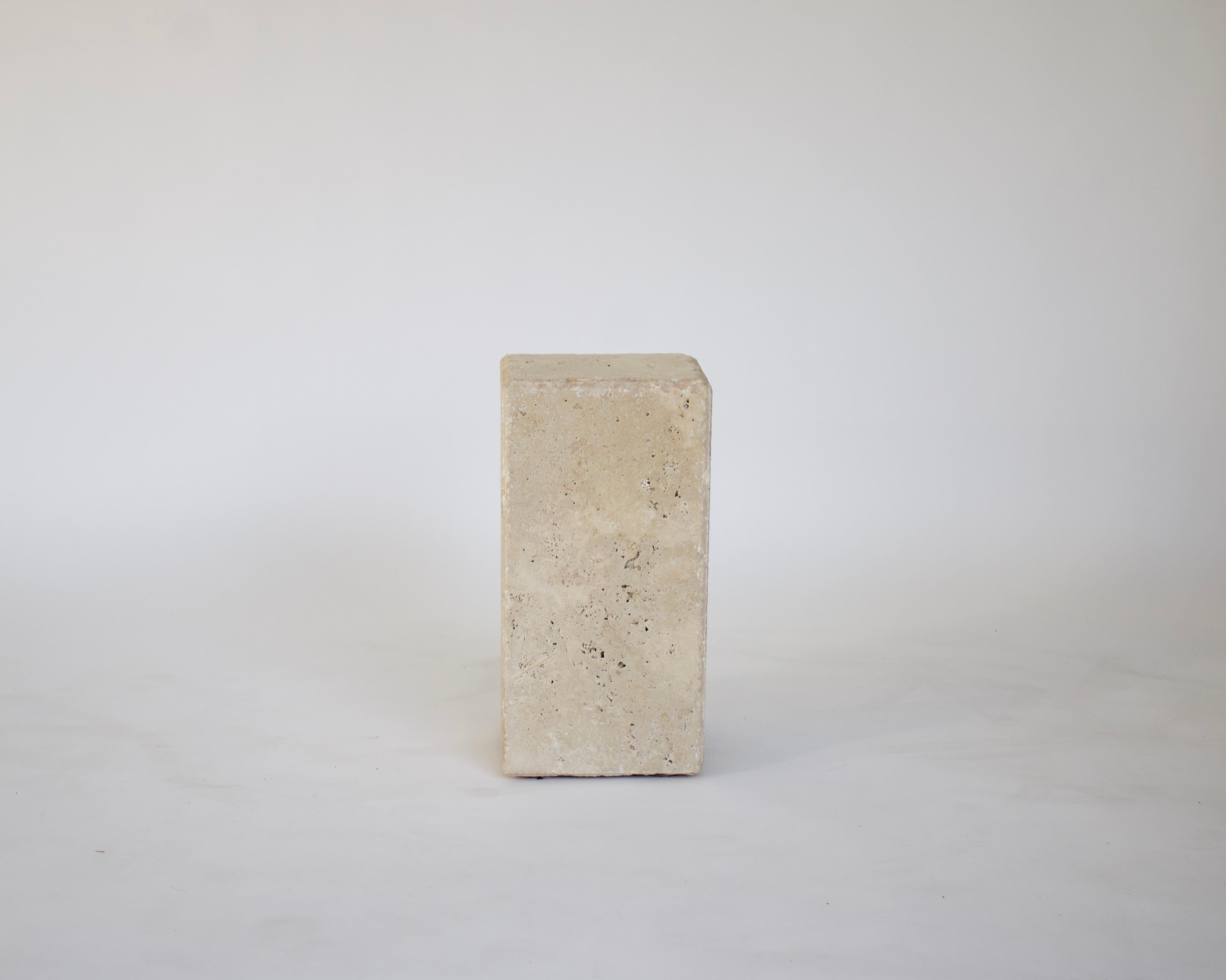 American Travertine Marble Rectangular Tall or Drink Side Table Tower Table Chiseled Edge For Sale