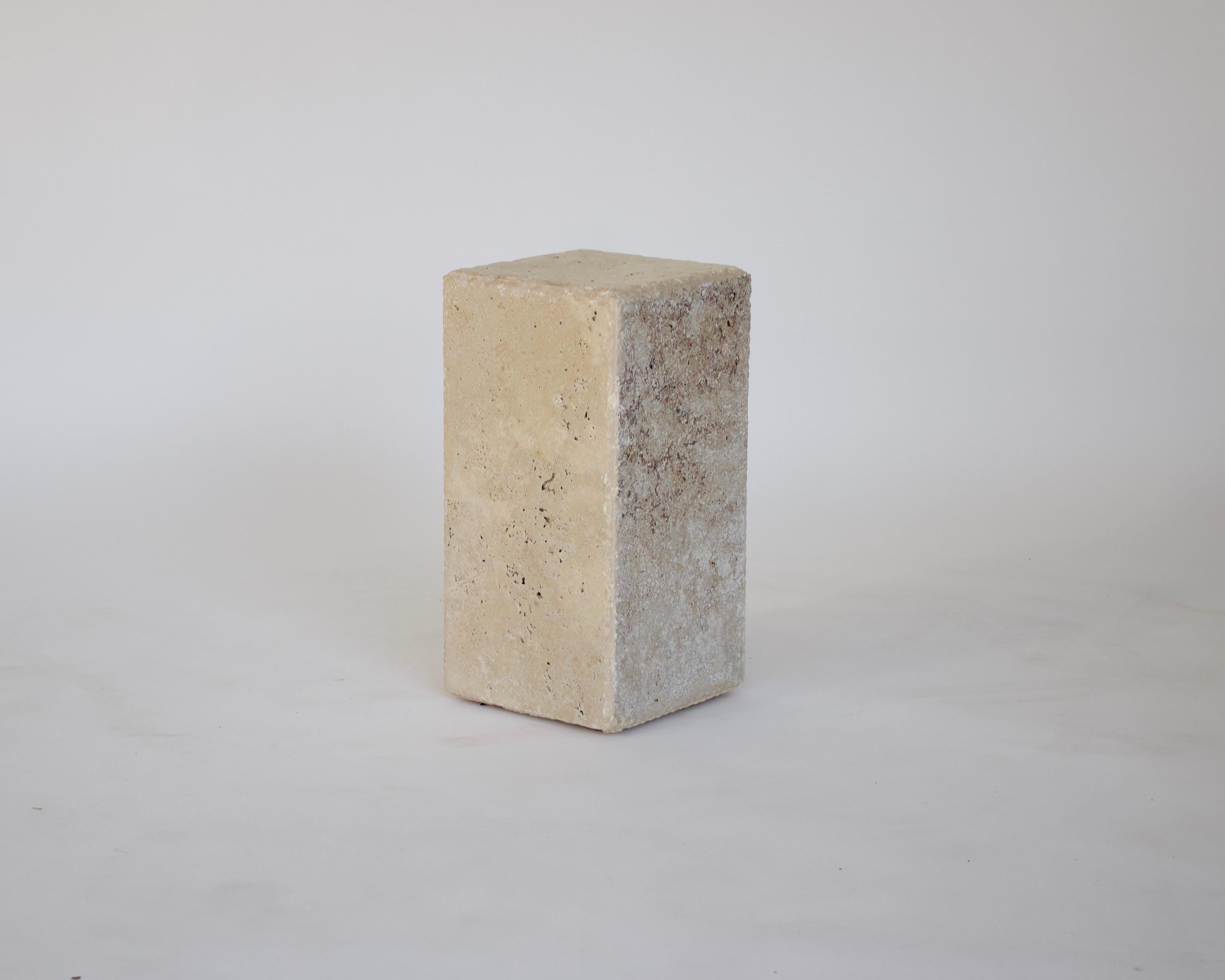Travertine Marble Rectangular Tall or Drink Side Table Tower Table Chiseled Edge In New Condition For Sale In Chicago, IL