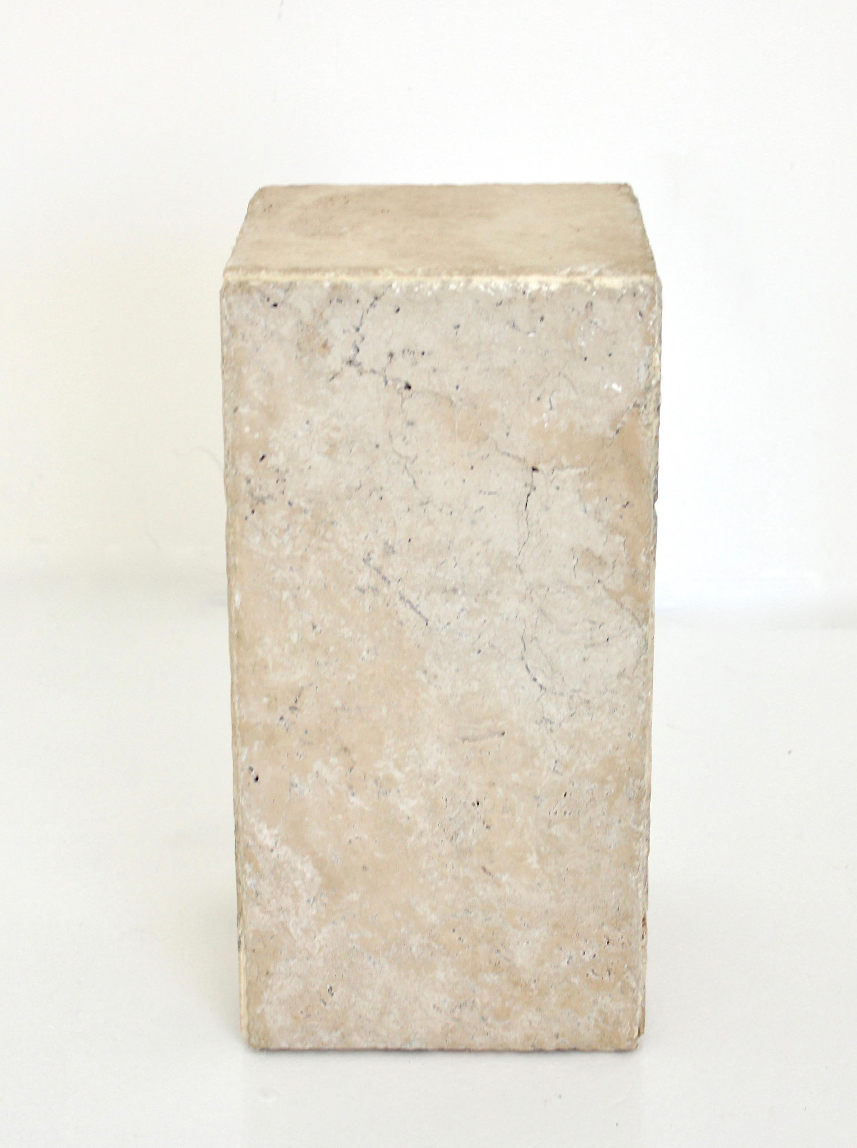 Italian travertine rectangular tall side table, end table or a great drink table.
Each table is composed on different travertine slabs making each table unique.
Rustic edge travertine table designed by Pavilion Antiques and 20th c.
Each slab is