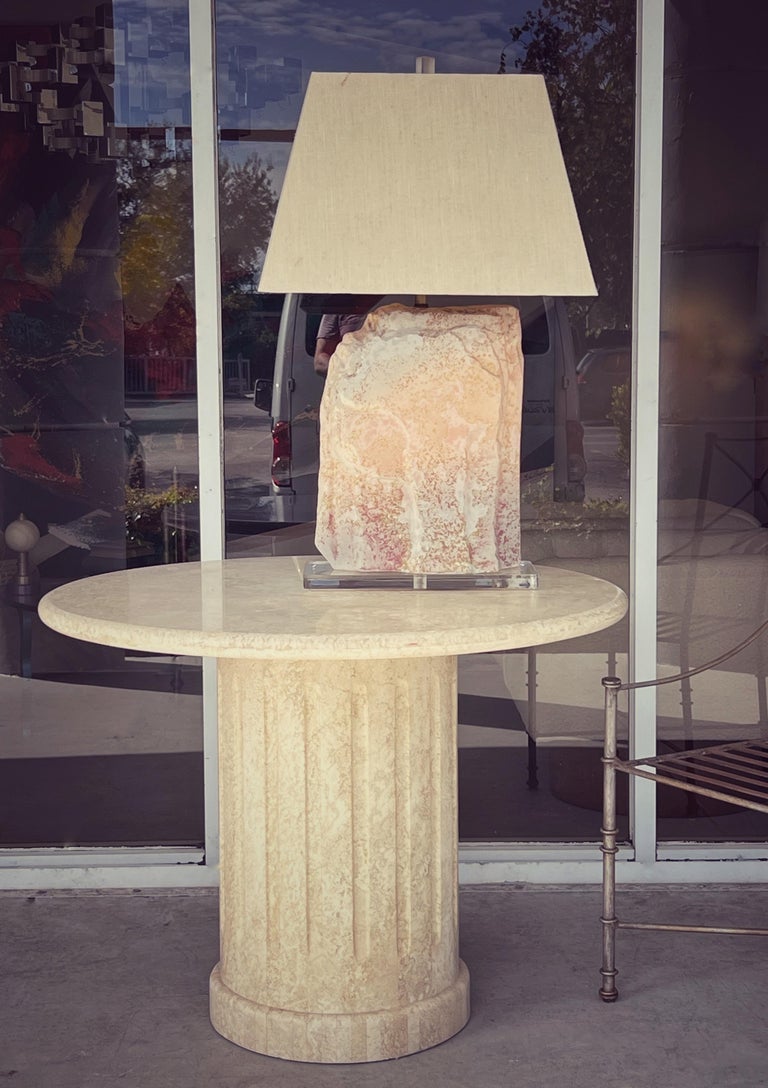 Travertine Marble Round Dining Table with Column Base For Sale at 1stDibs