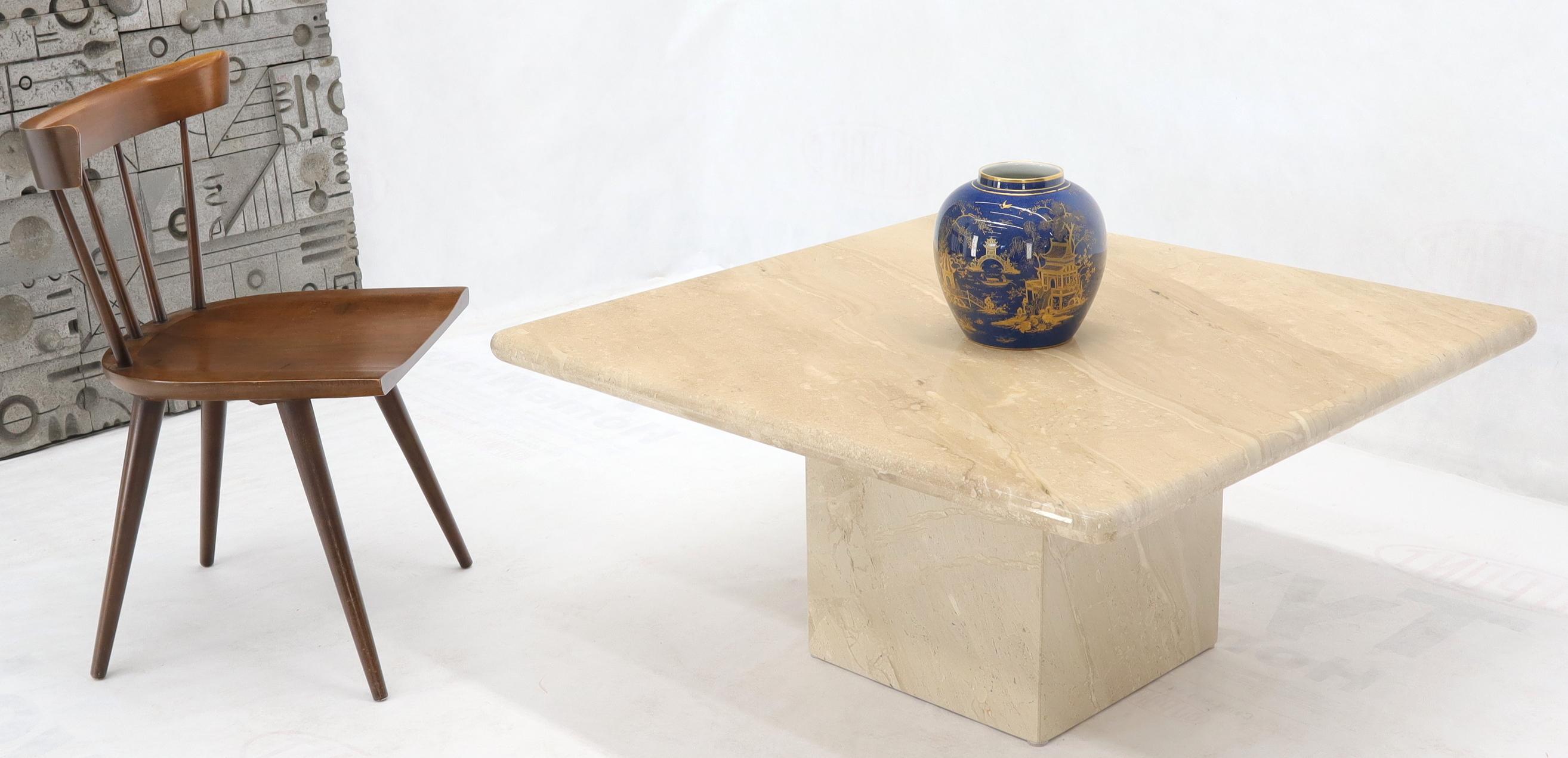 Mid-Century Modern travertine or beige marble square coffee table.