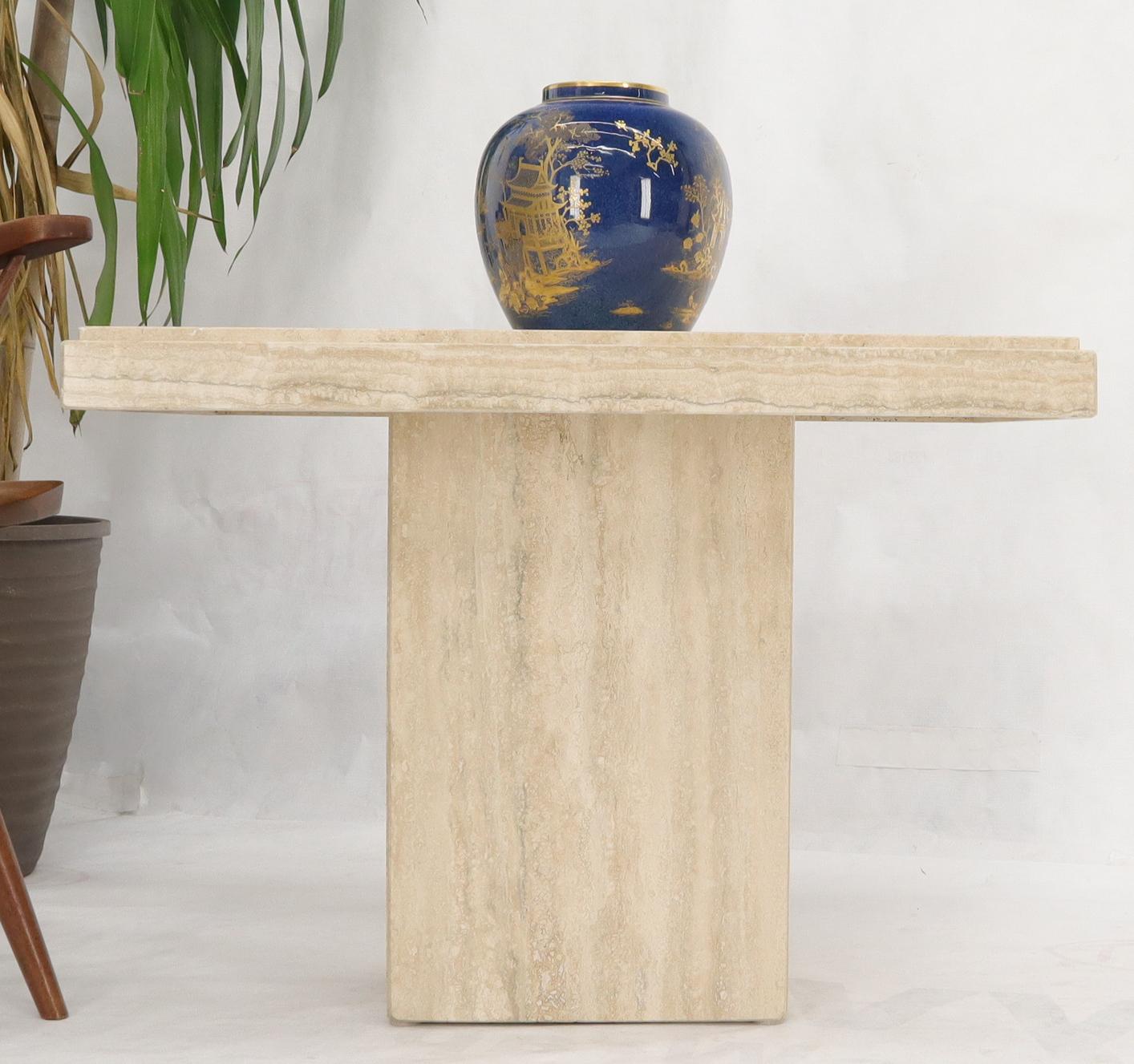 Polished Travertine Marble Stone Rectangular Shape Italian Modern Side Table