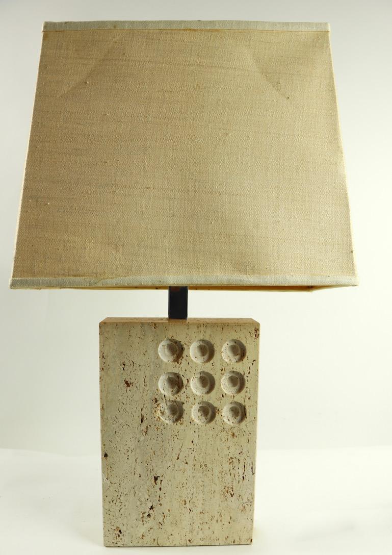 Chrome Travertine Marble Table Lamp by Reggiani for Raymor